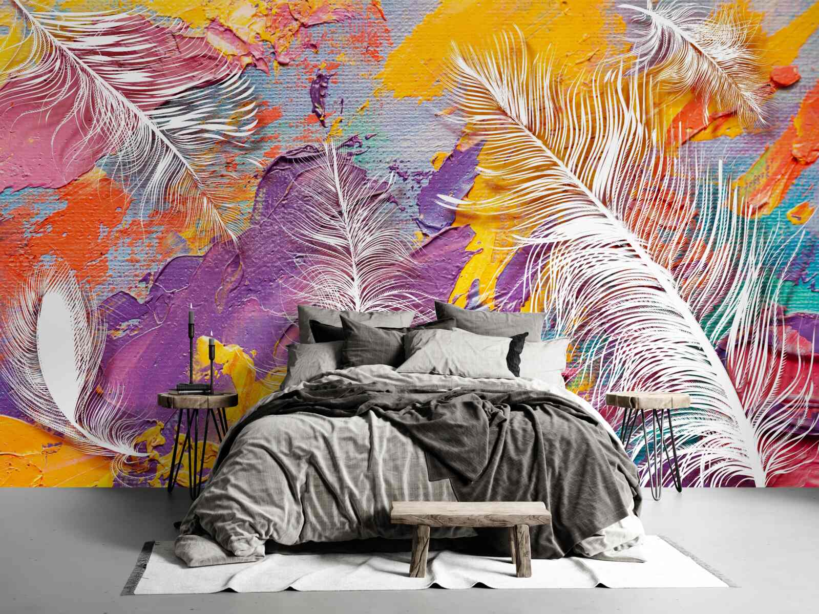 Fototapet nuanțe intense și pene albe