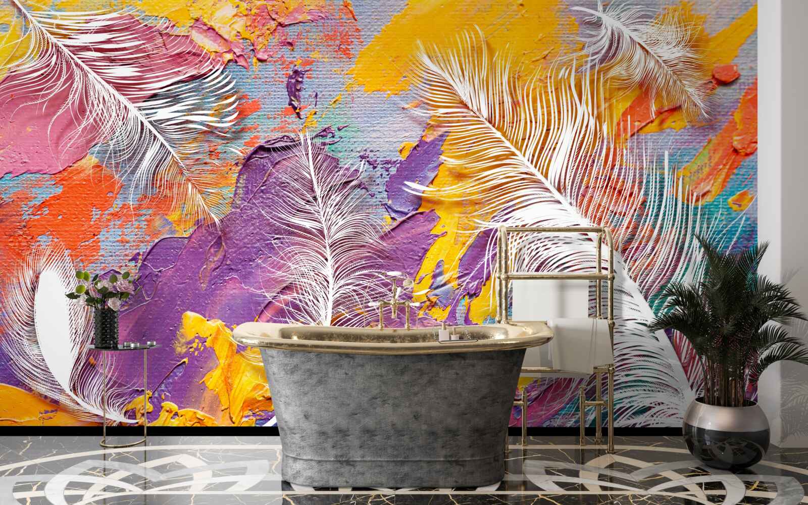 Fototapet nuanțe intense și pene albe