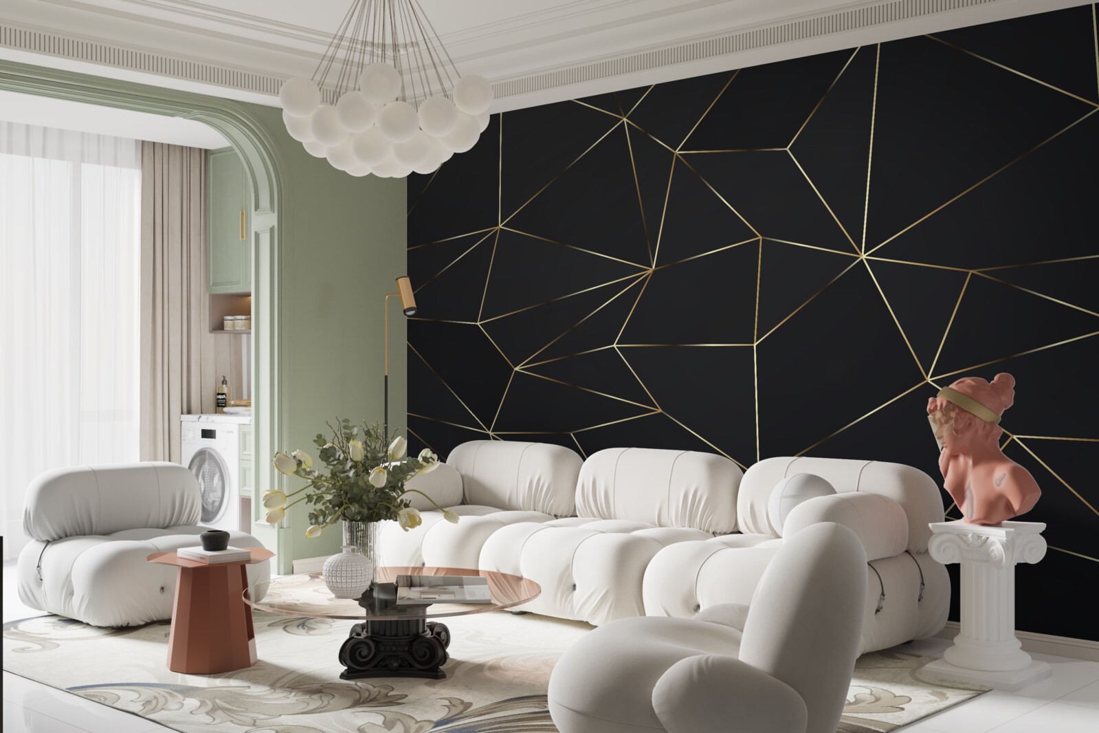 Fototapet forme geometrice cu margini aurii