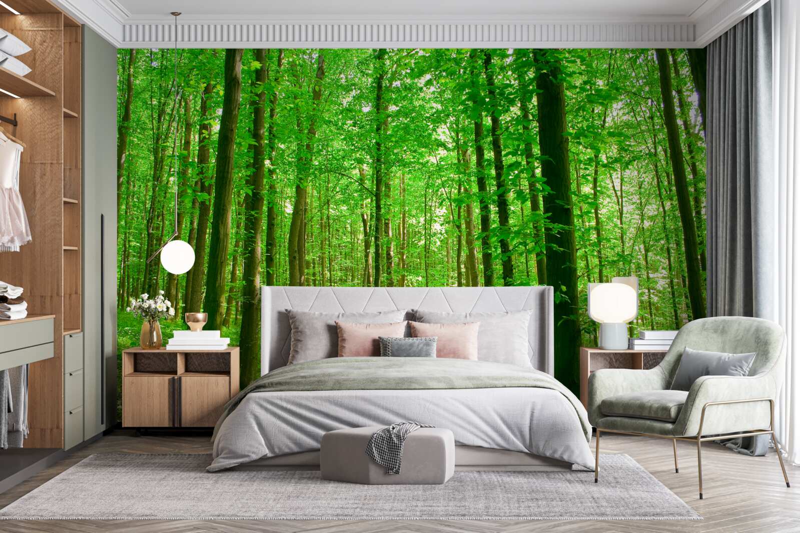 Fototapet pădure subțire de vară cu copaci foioși