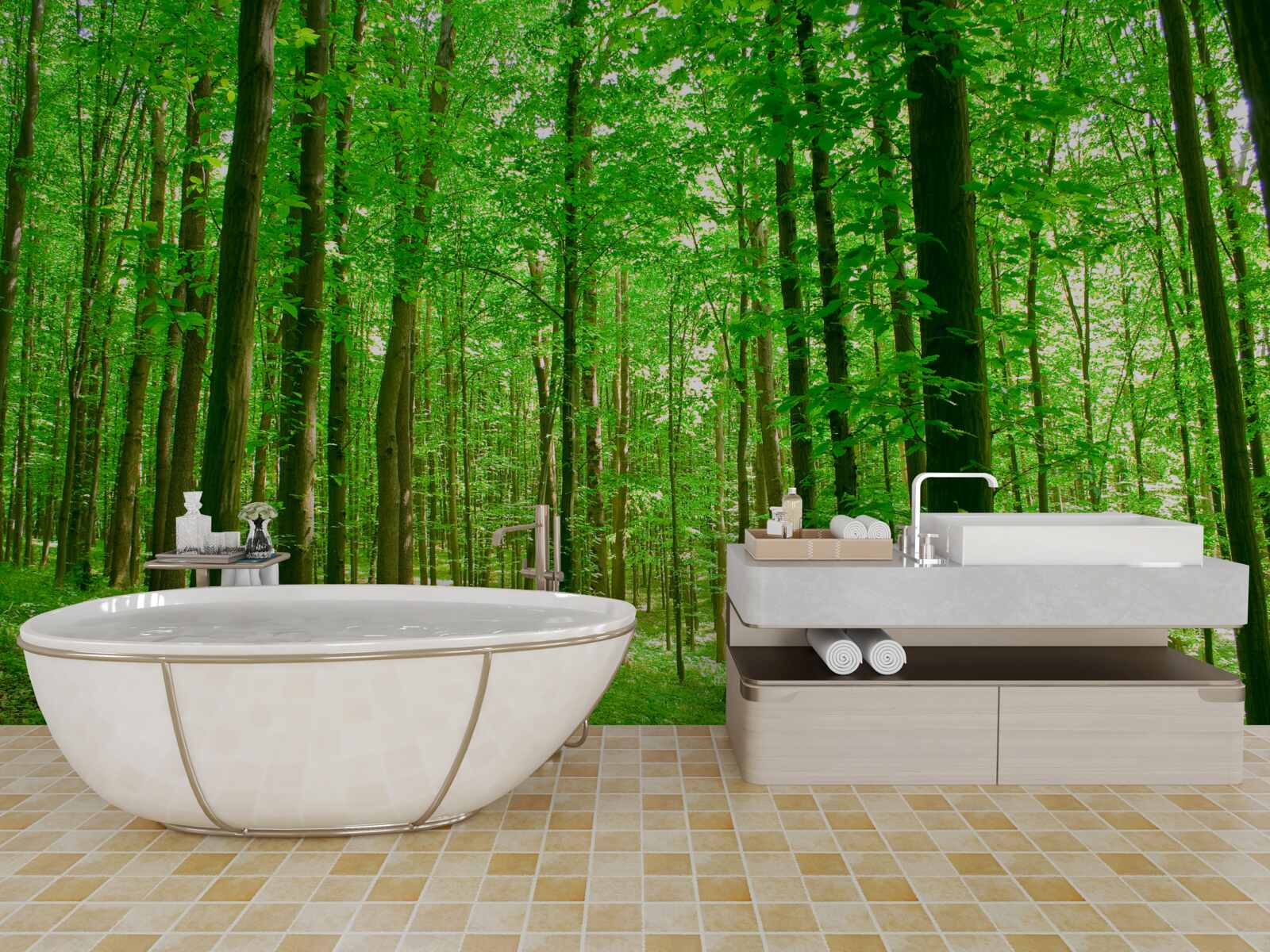 Fototapet pădure subțire de vară cu copaci foioși