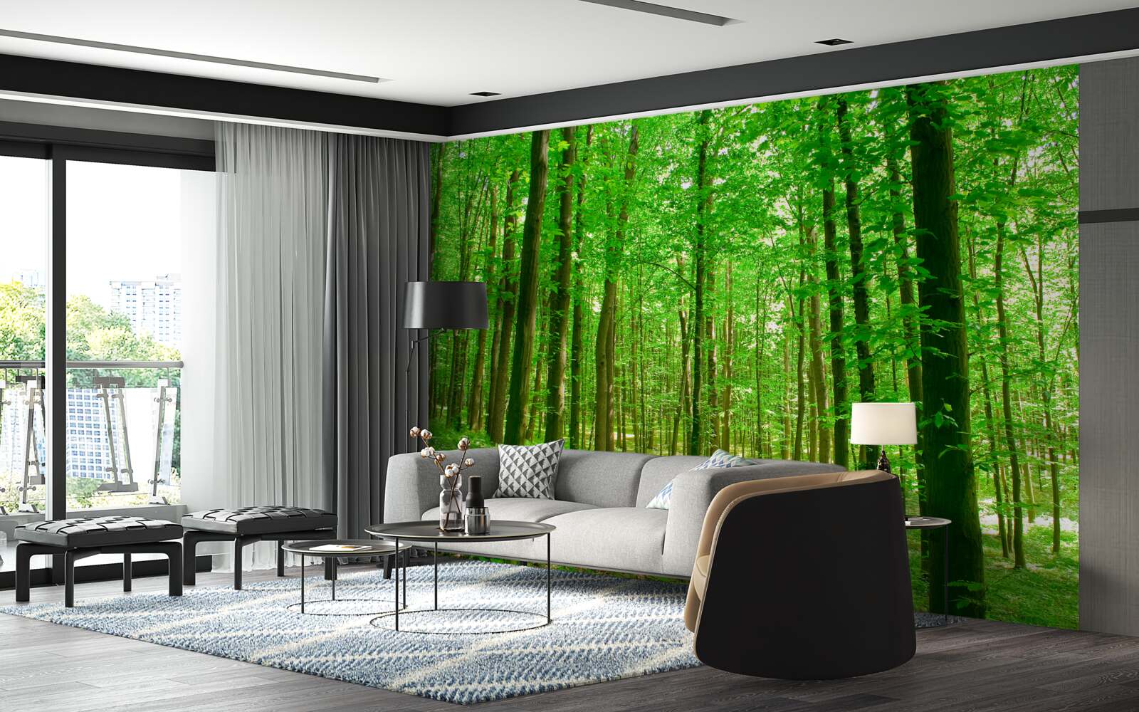 Fototapet pădure subțire de vară cu copaci foioși