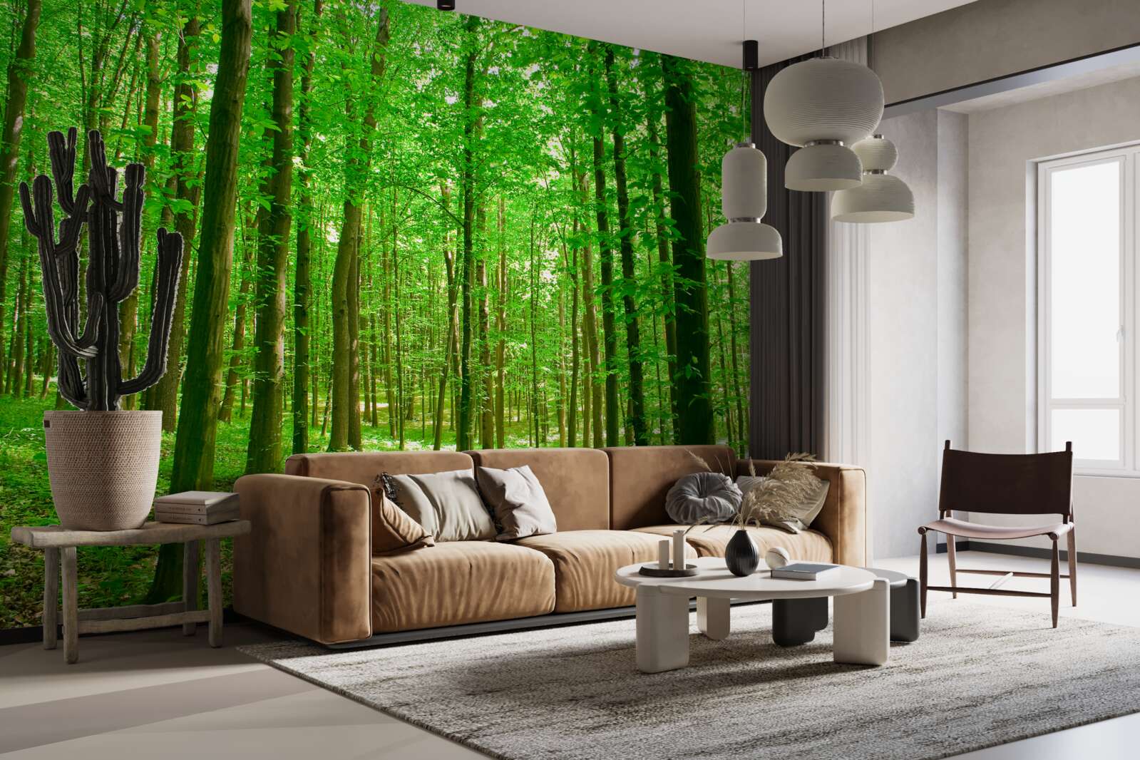 Fototapet pădure subțire de vară cu copaci foioși