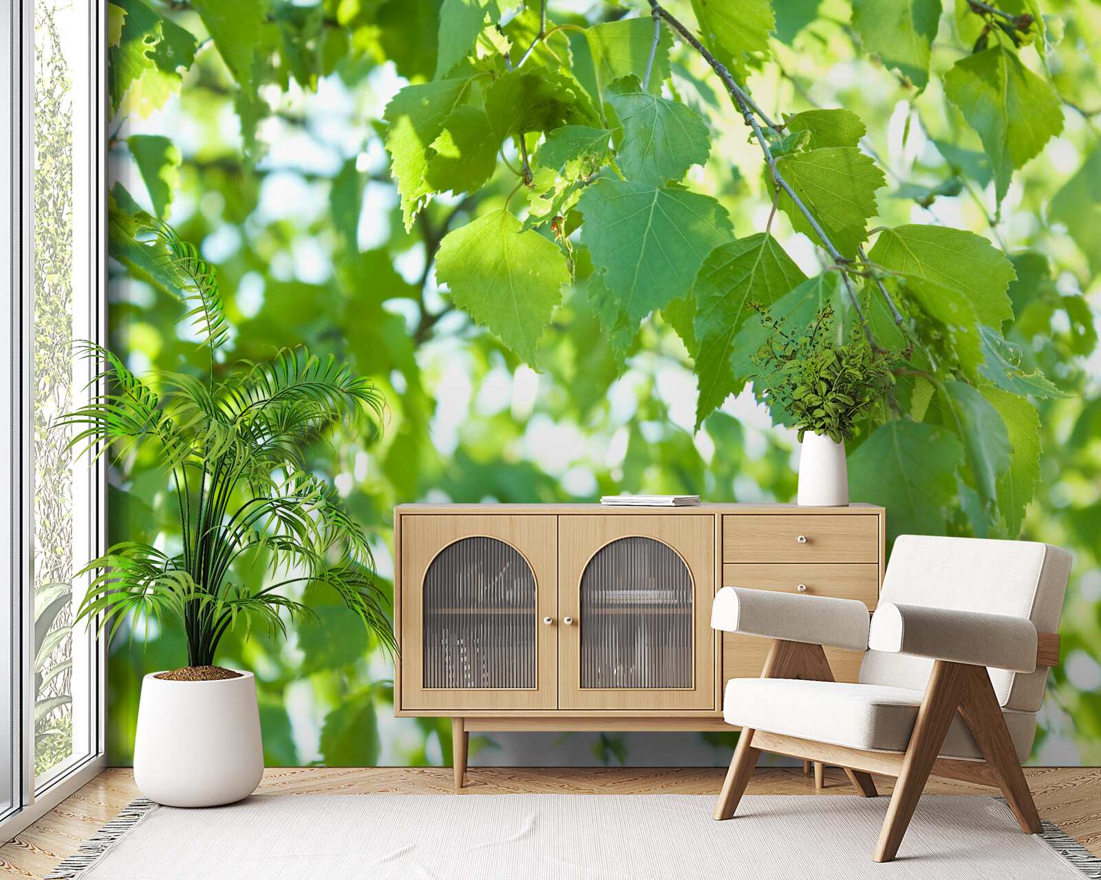 Fototapet frunze de mesteacăn pe un cer albastru