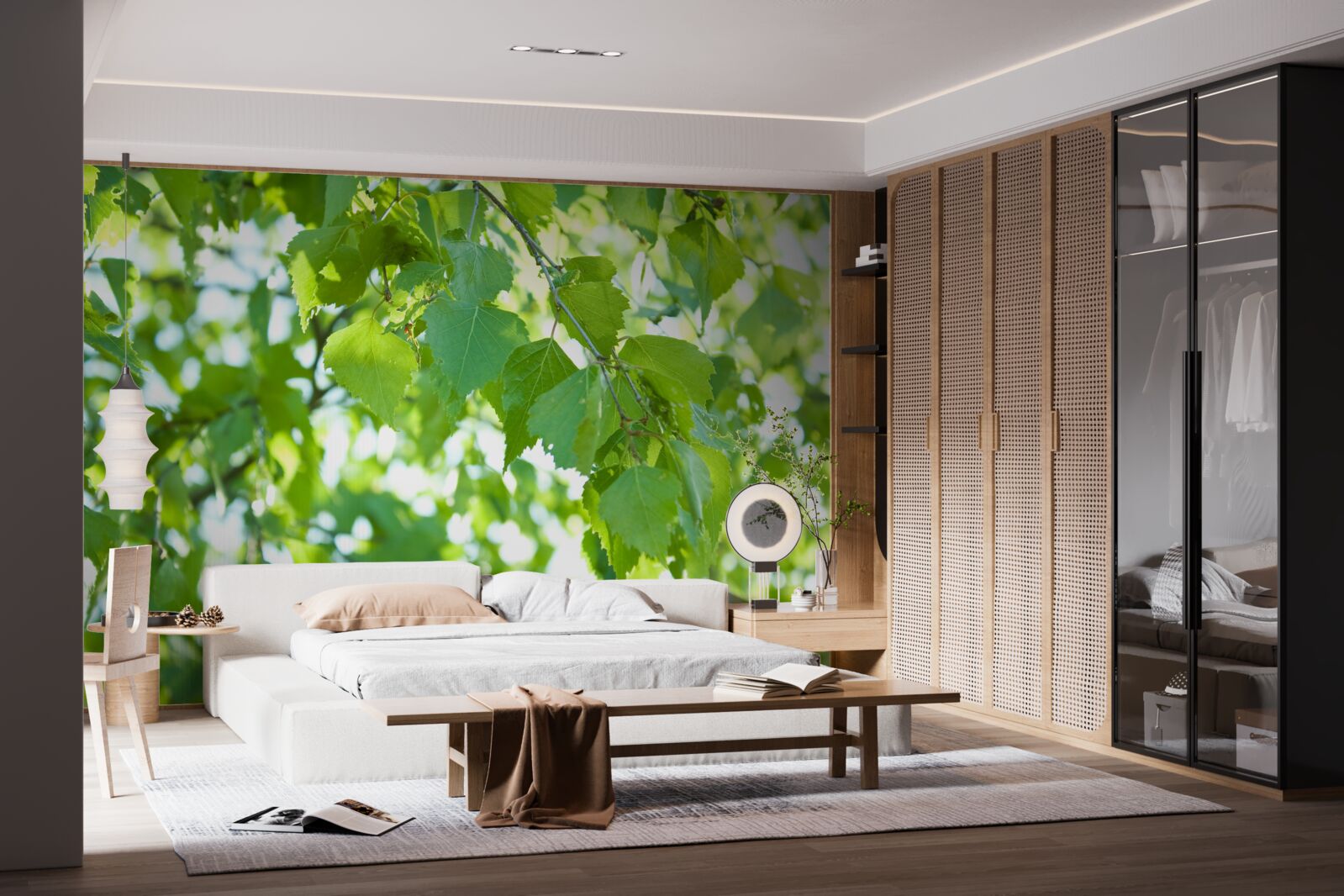 Fototapet frunze de mesteacăn pe un cer albastru