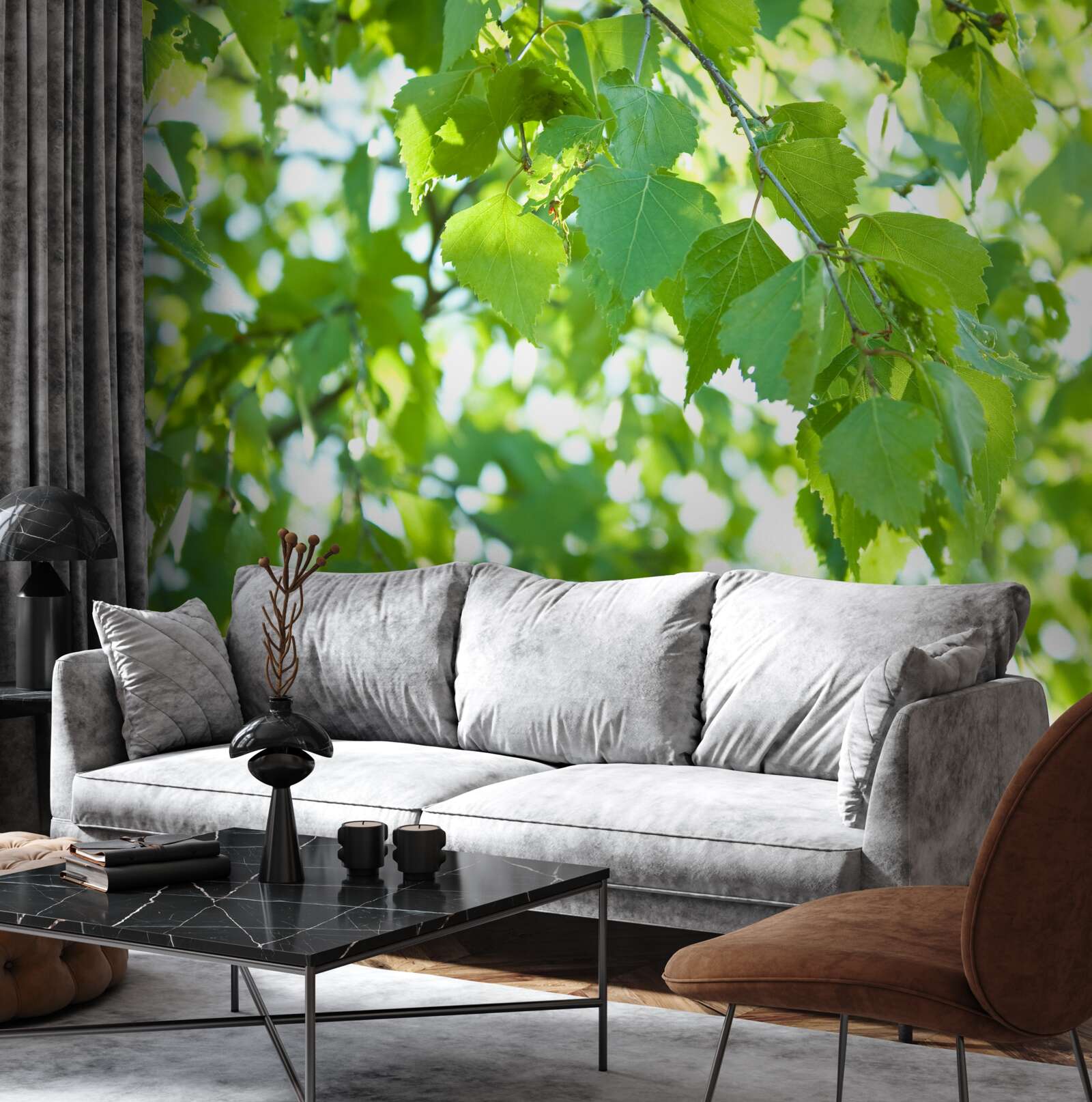 Fototapet frunze de mesteacăn pe un cer albastru