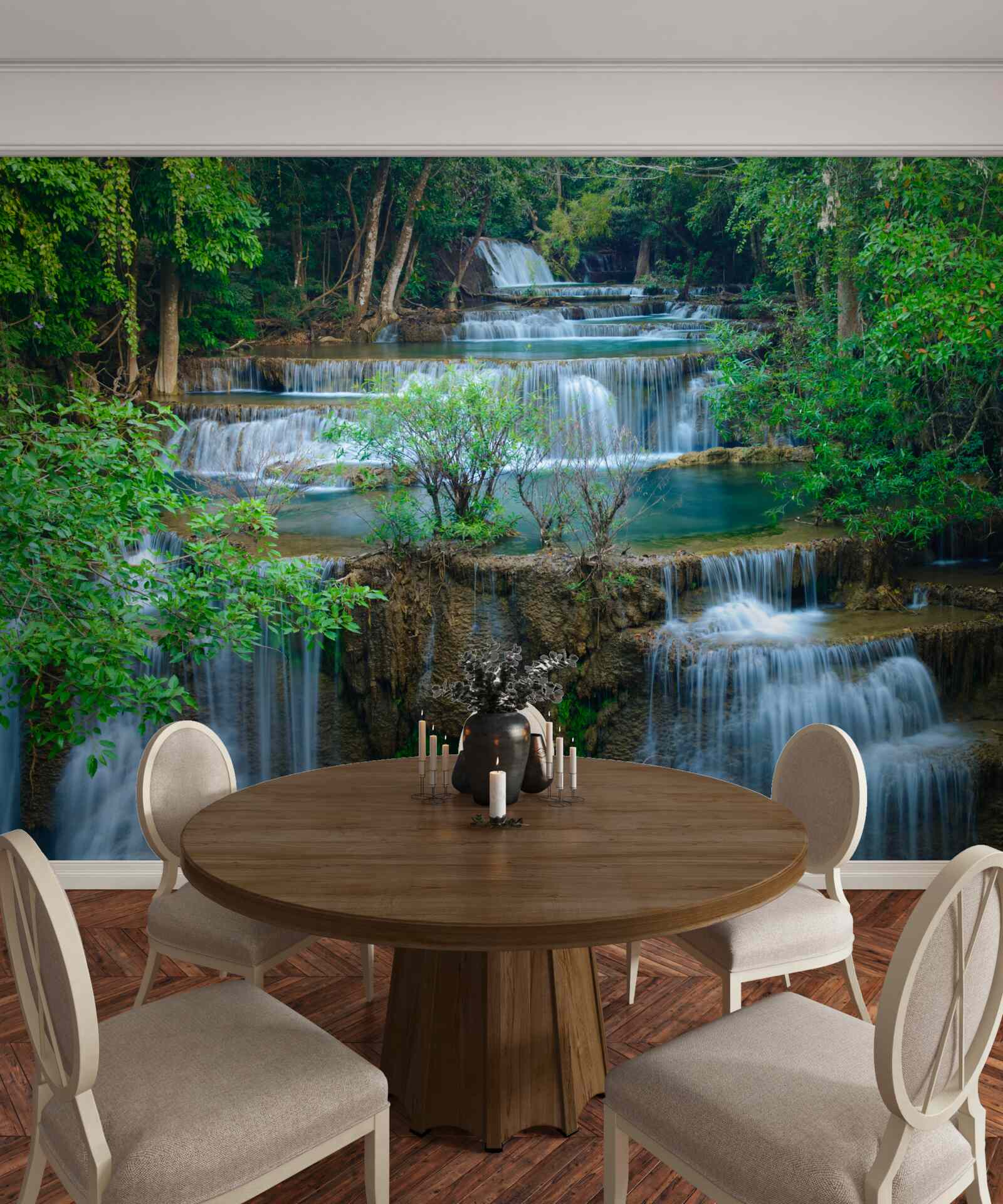 Fototapet cascadele care cad maiestuos în râurile din pădure formează o cascadă