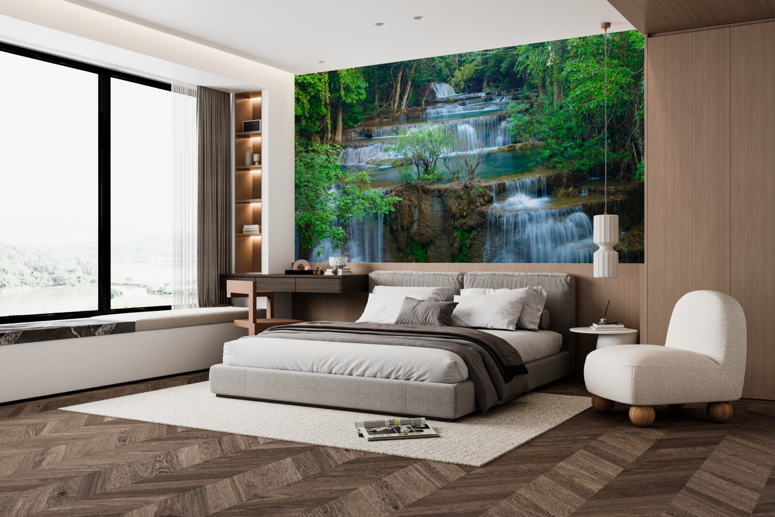 Fototapet cascadele care cad maiestuos în râurile din pădure formează o cascadă