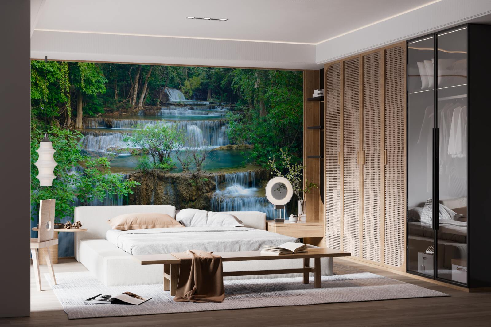 Fototapet cascadele care cad maiestuos în râurile din pădure formează o cascadă