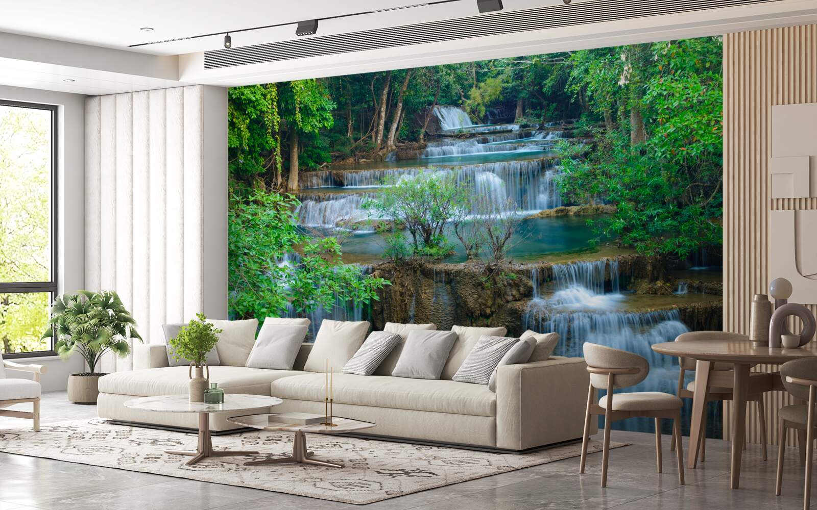 Fototapet cascadele care cad maiestuos în râurile din pădure formează o cascadă