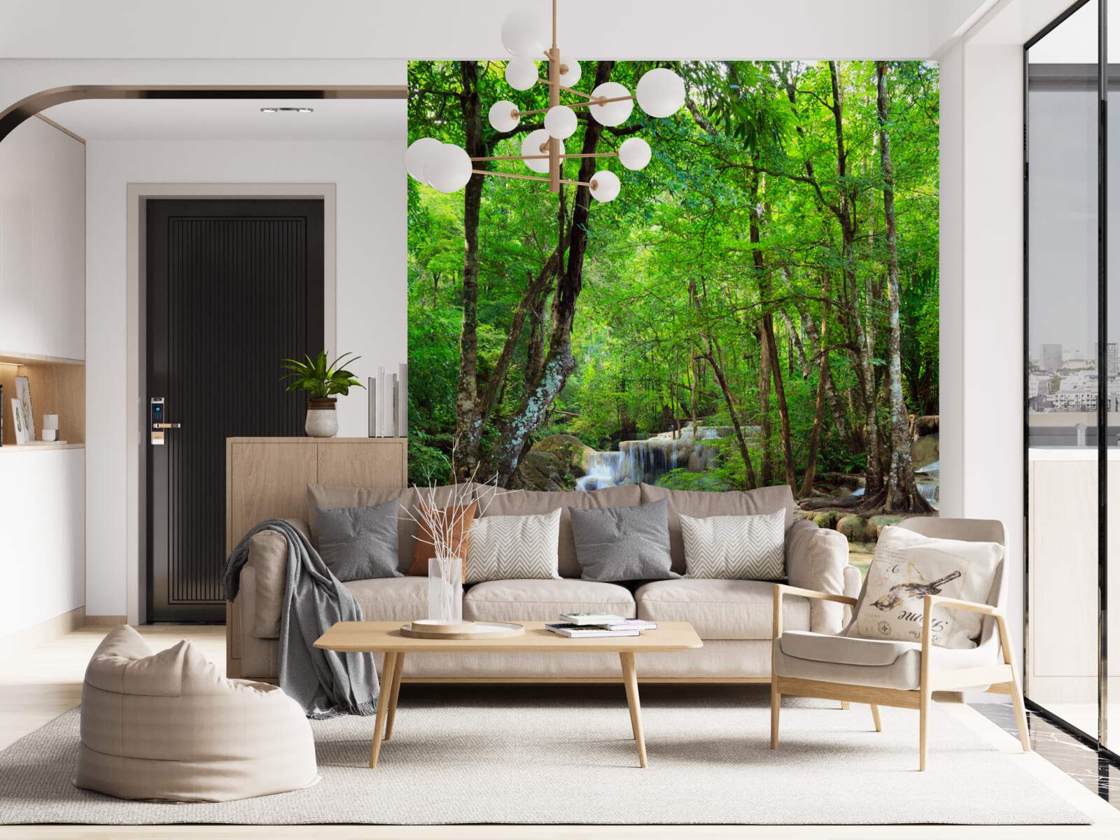 Fototapet cascadă cu jeturi de apă cristalină care coboară în cascadă