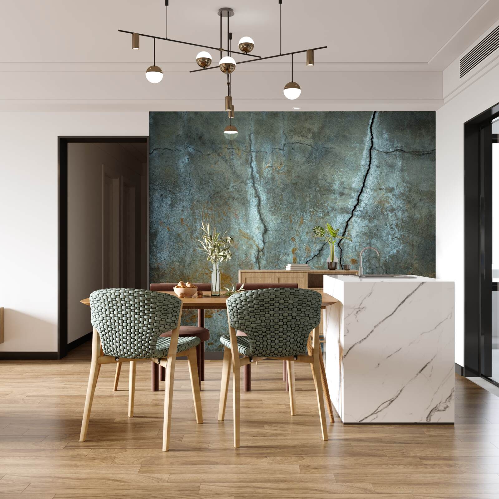 Fototapet fulgerele au fulgerat deasupra zonei împădurite