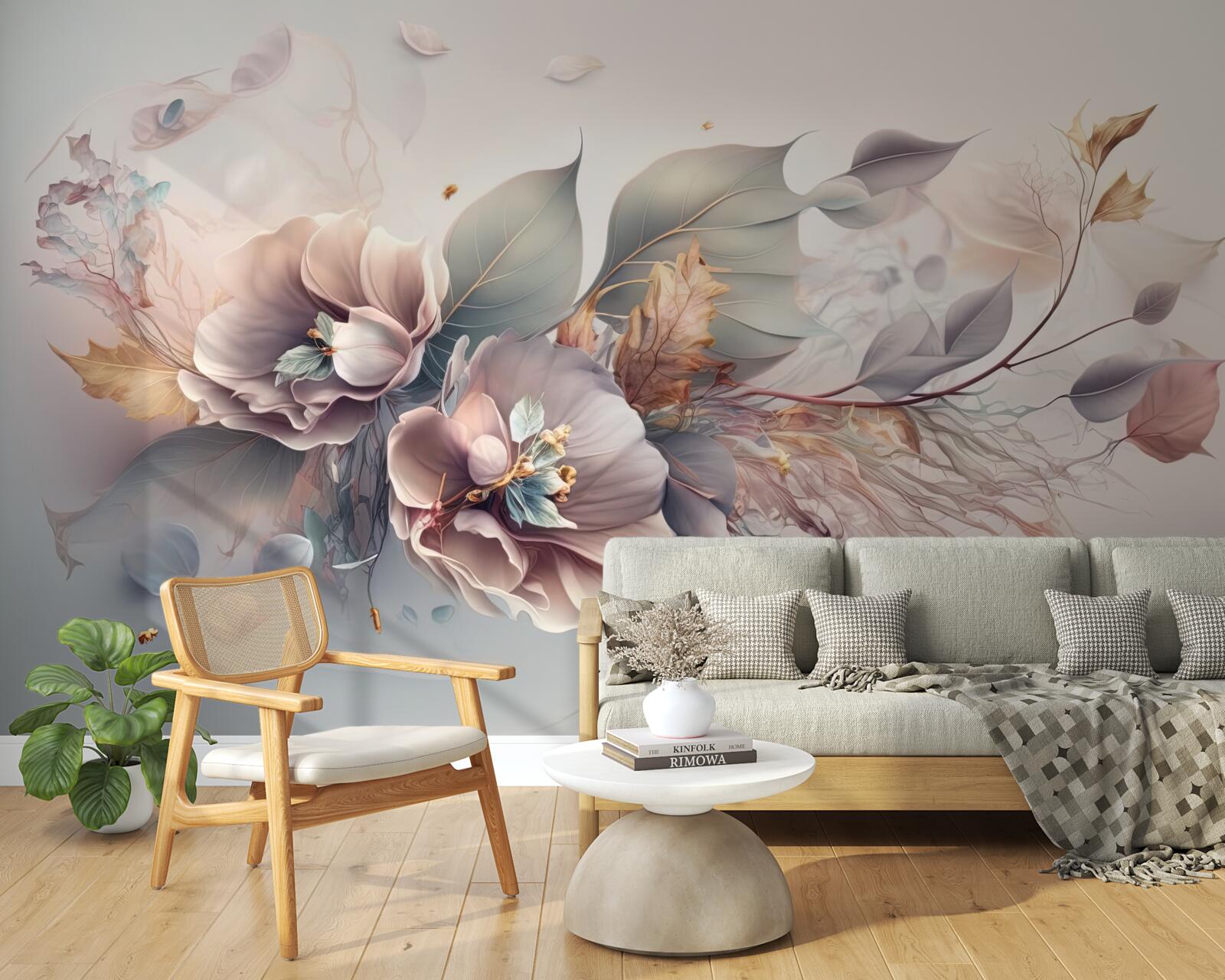 Fototapet ramură de flori colorate pe un fundal deschis