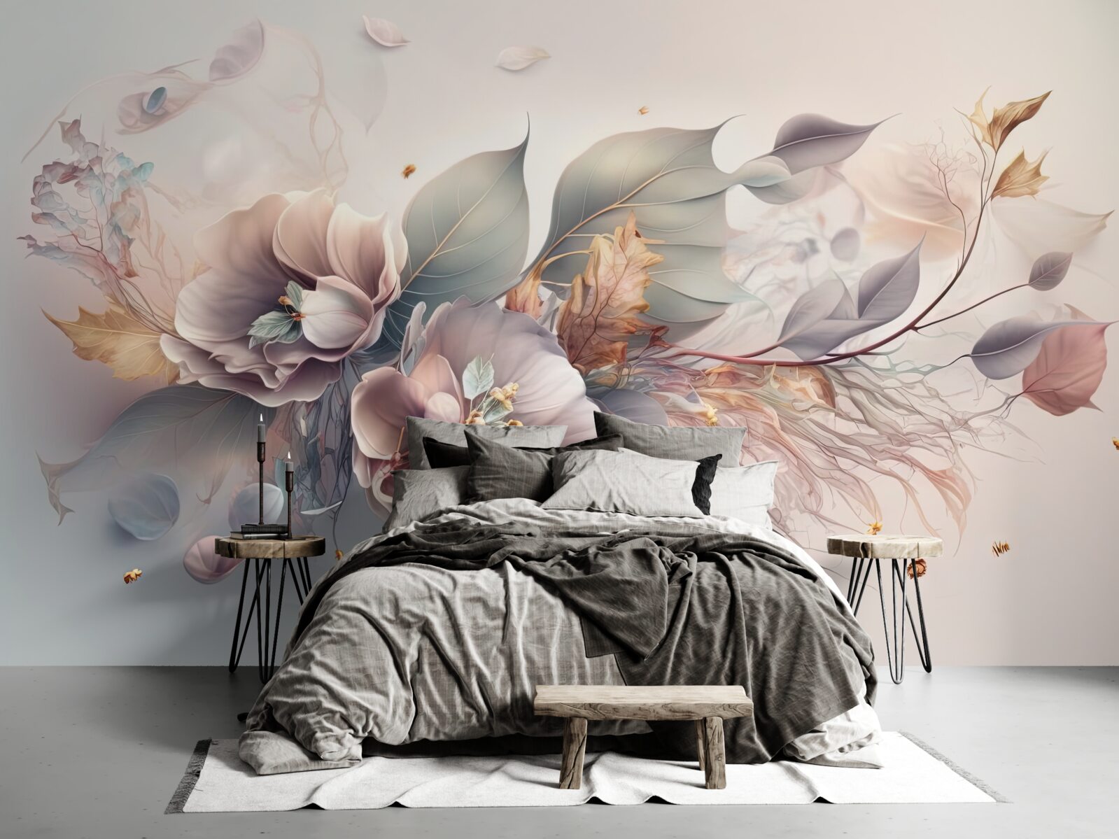 Fototapet ramură de flori colorate pe un fundal deschis