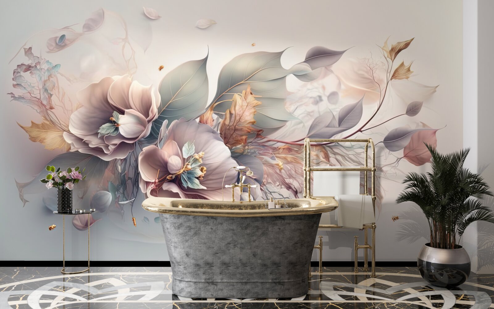 Fototapet ramură de flori colorate pe un fundal deschis