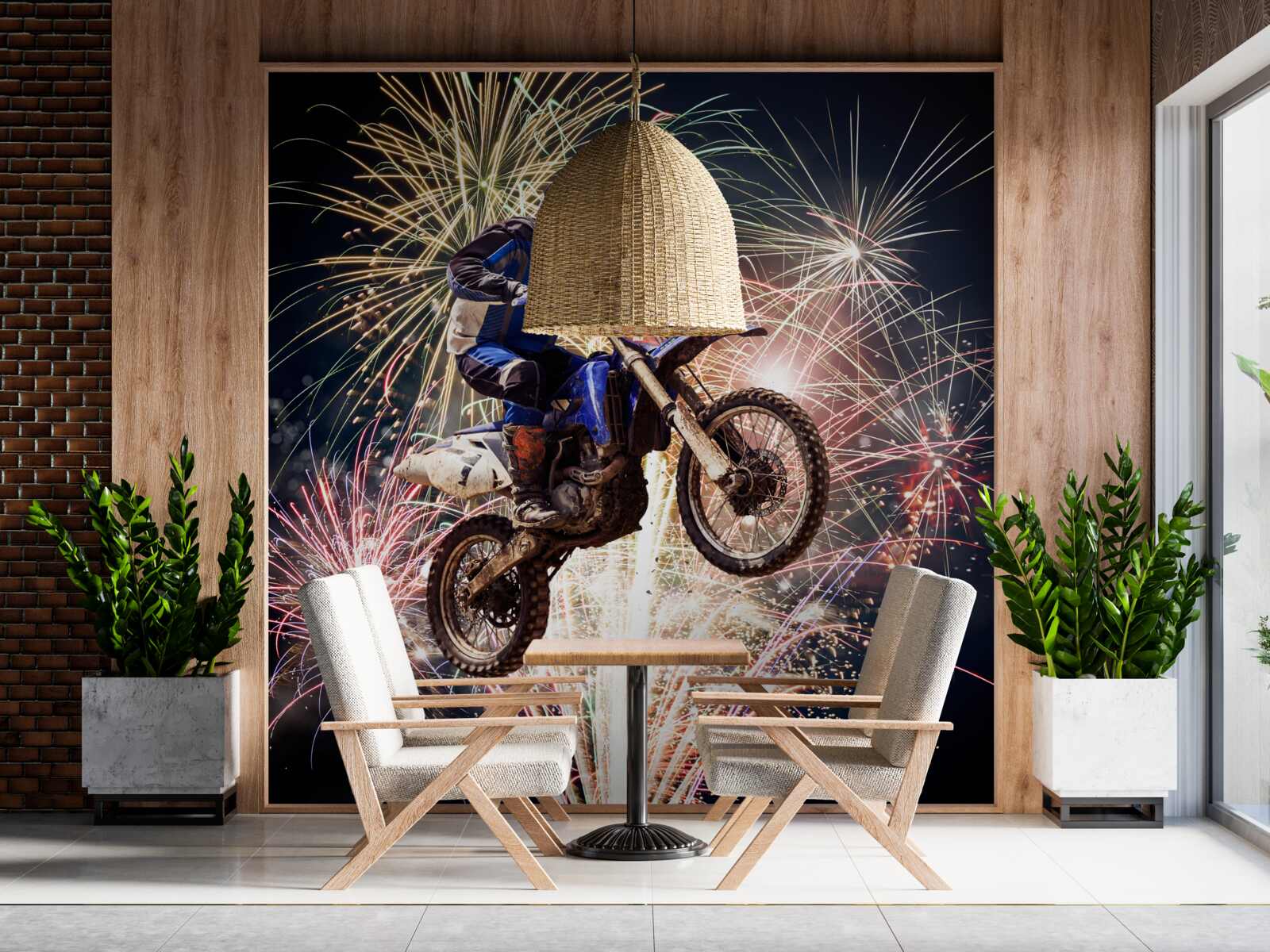 Fototapet biciclist pe spatele unui foc de artificii