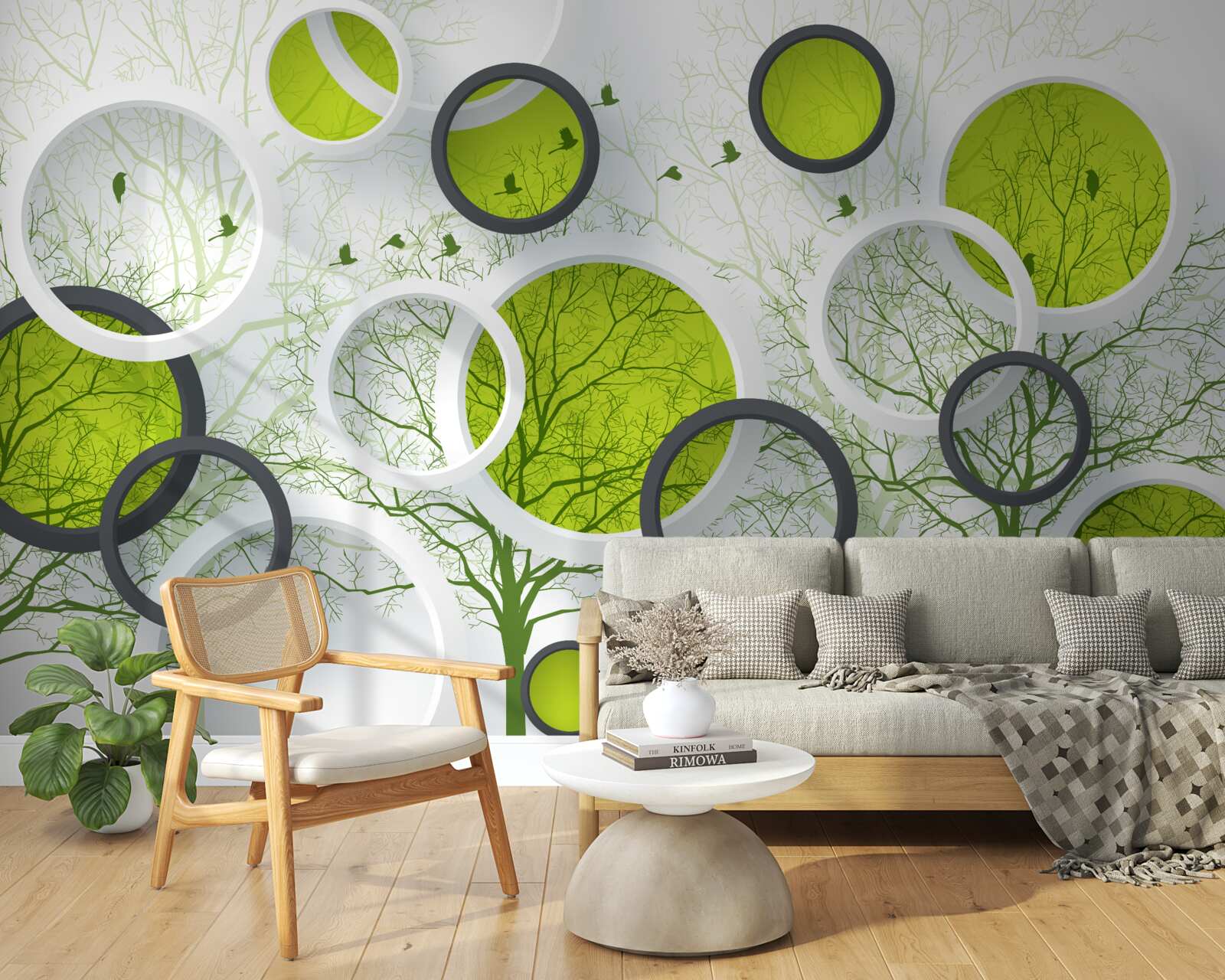 Fototapet cercuri abstracte umplute cu copaci