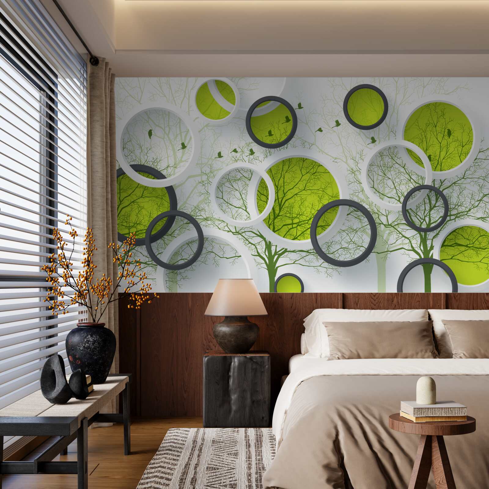 Fototapet cercuri abstracte umplute cu copaci