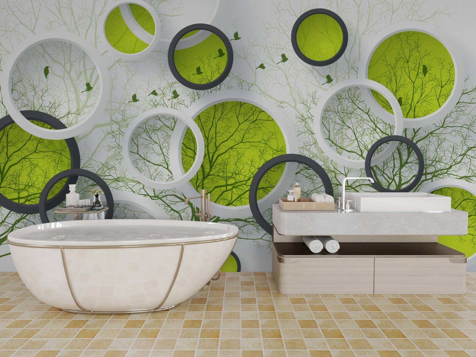 Fototapet cercuri abstracte umplute cu copaci