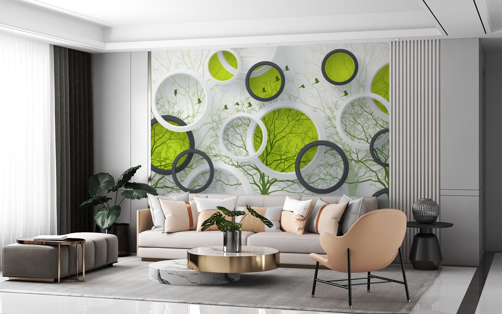 Fototapet cercuri abstracte umplute cu copaci