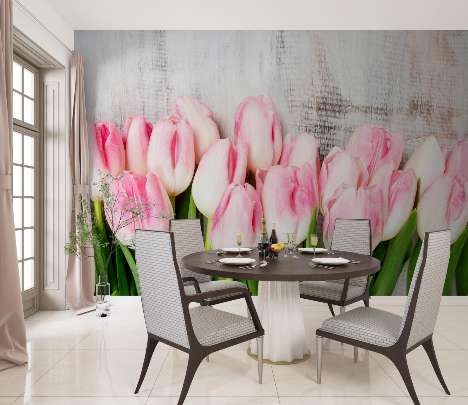 Fototapet lalele proaspete într-o nuanță delicată de roz