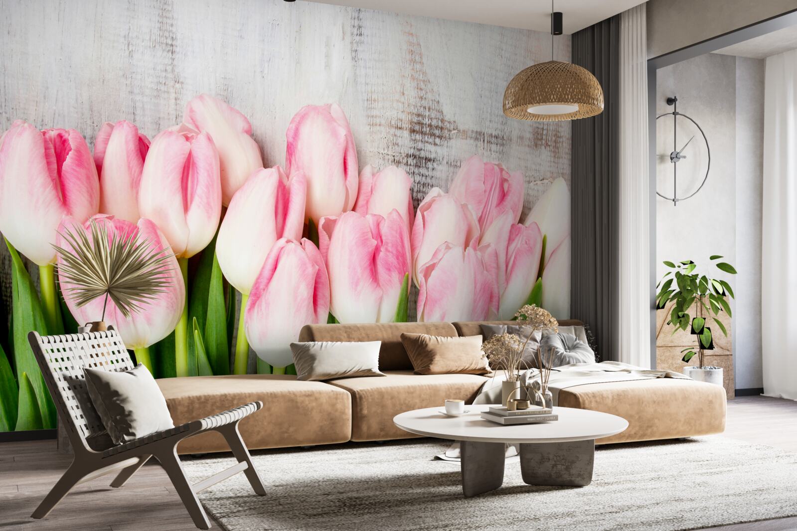Fototapet lalele proaspete într-o nuanță delicată de roz