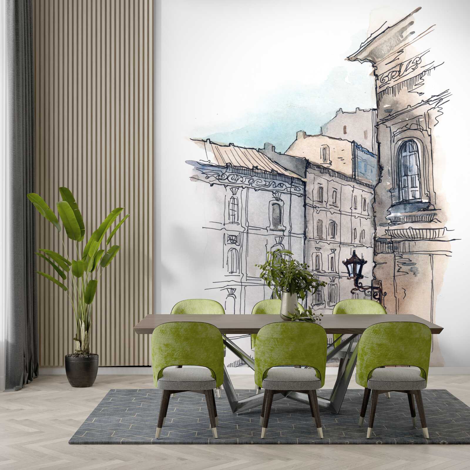 Fototapet o stradă liniștită țesută în creion