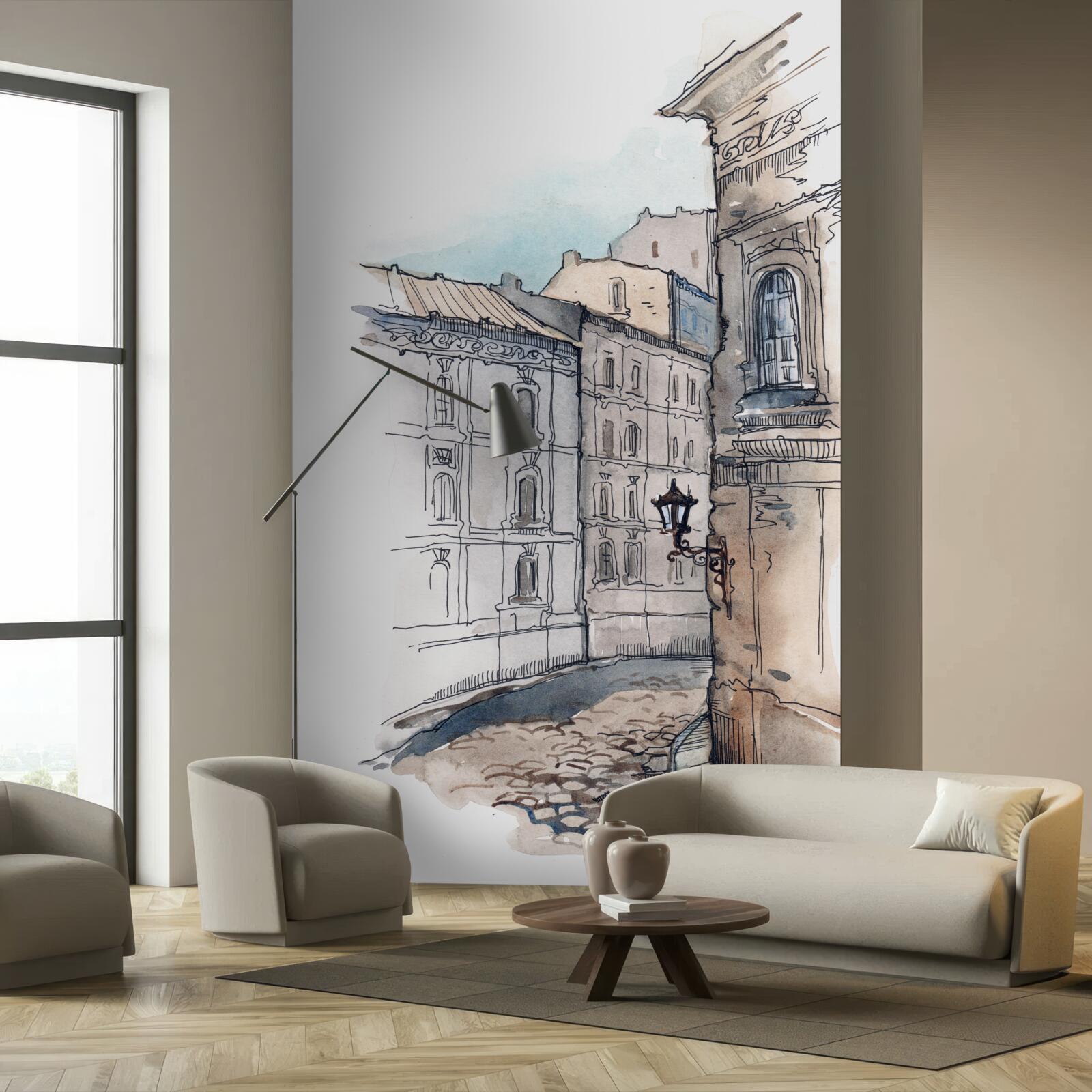 Fototapet o stradă liniștită țesută în creion