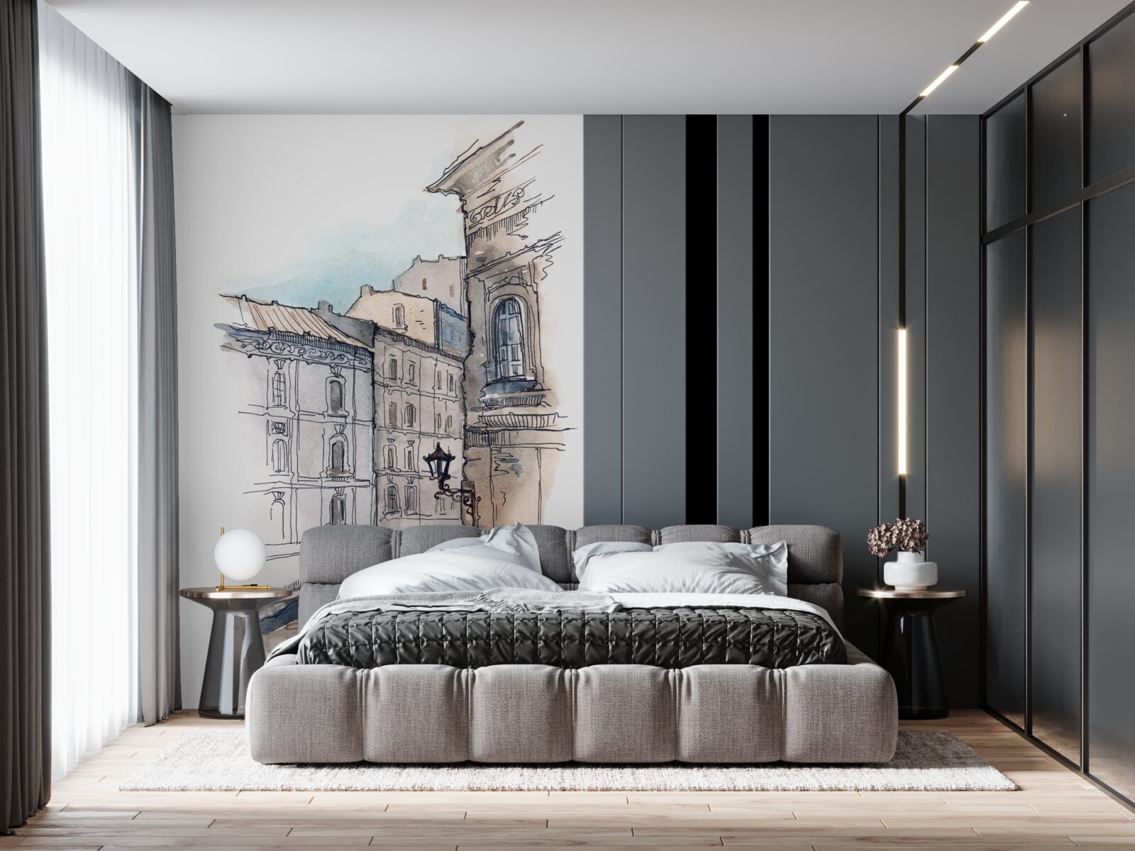 Fototapet o stradă liniștită țesută în creion