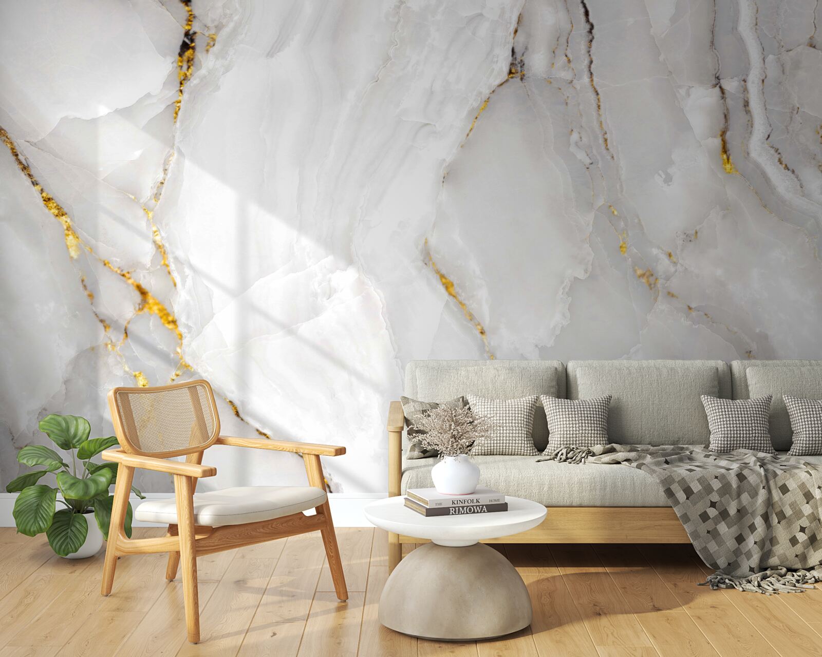 Fototapet marmură în nuanțe de gri și alb cu elemente aurii