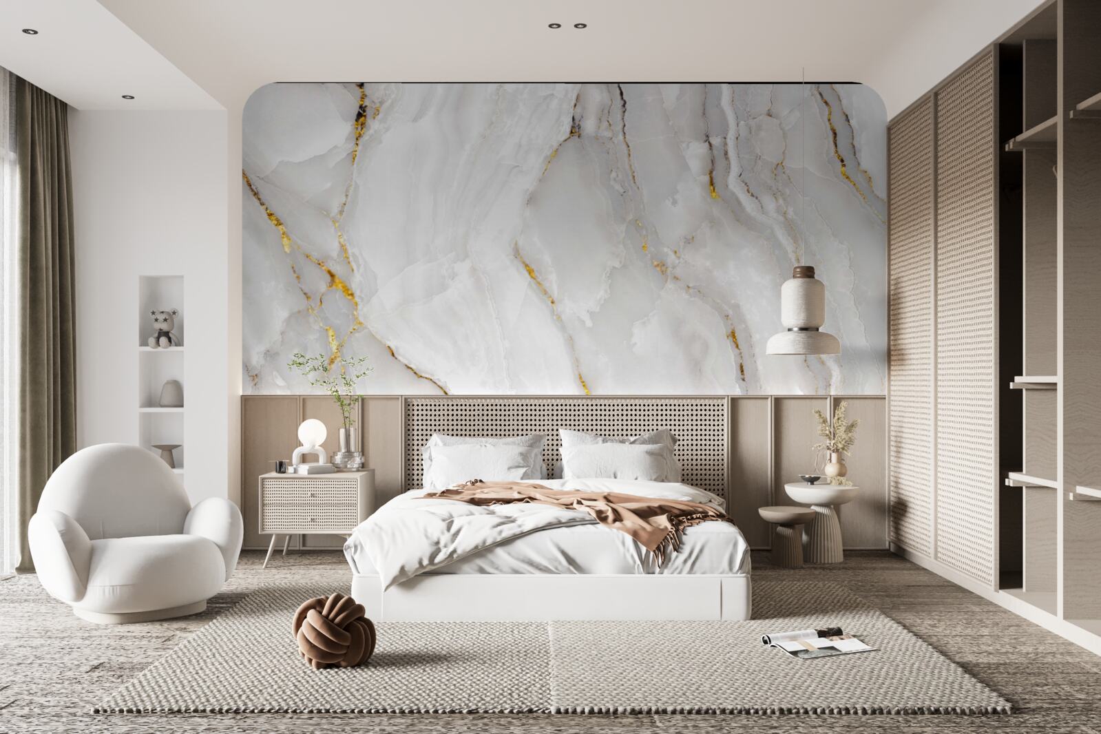 Fototapet marmură în nuanțe de gri și alb cu elemente aurii