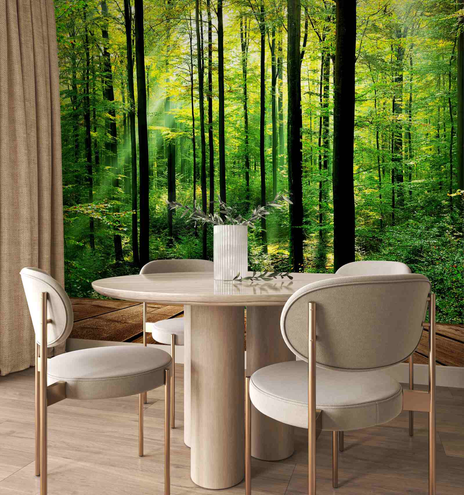 Fototapet terasă cu acces la o livadă de pini