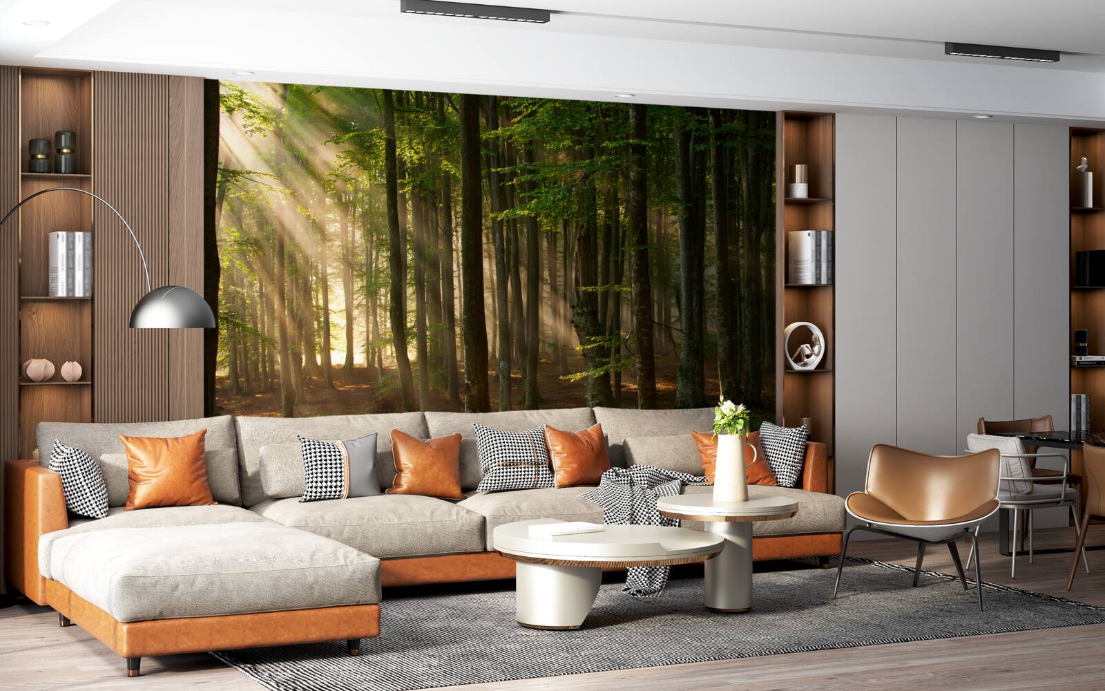 Fototapet Soarele alungă răceala din pădure după o noapte petrecută afară