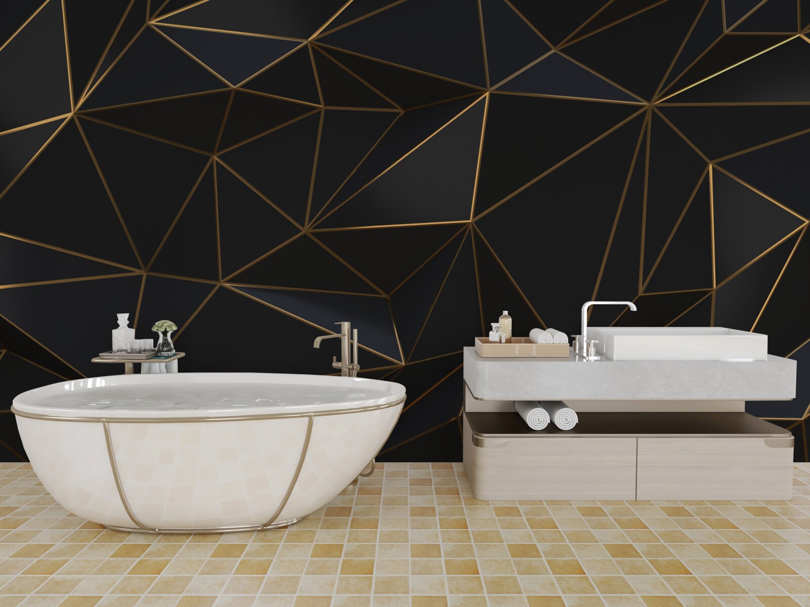 Fototapet triunghiuri și diamante montate în aur