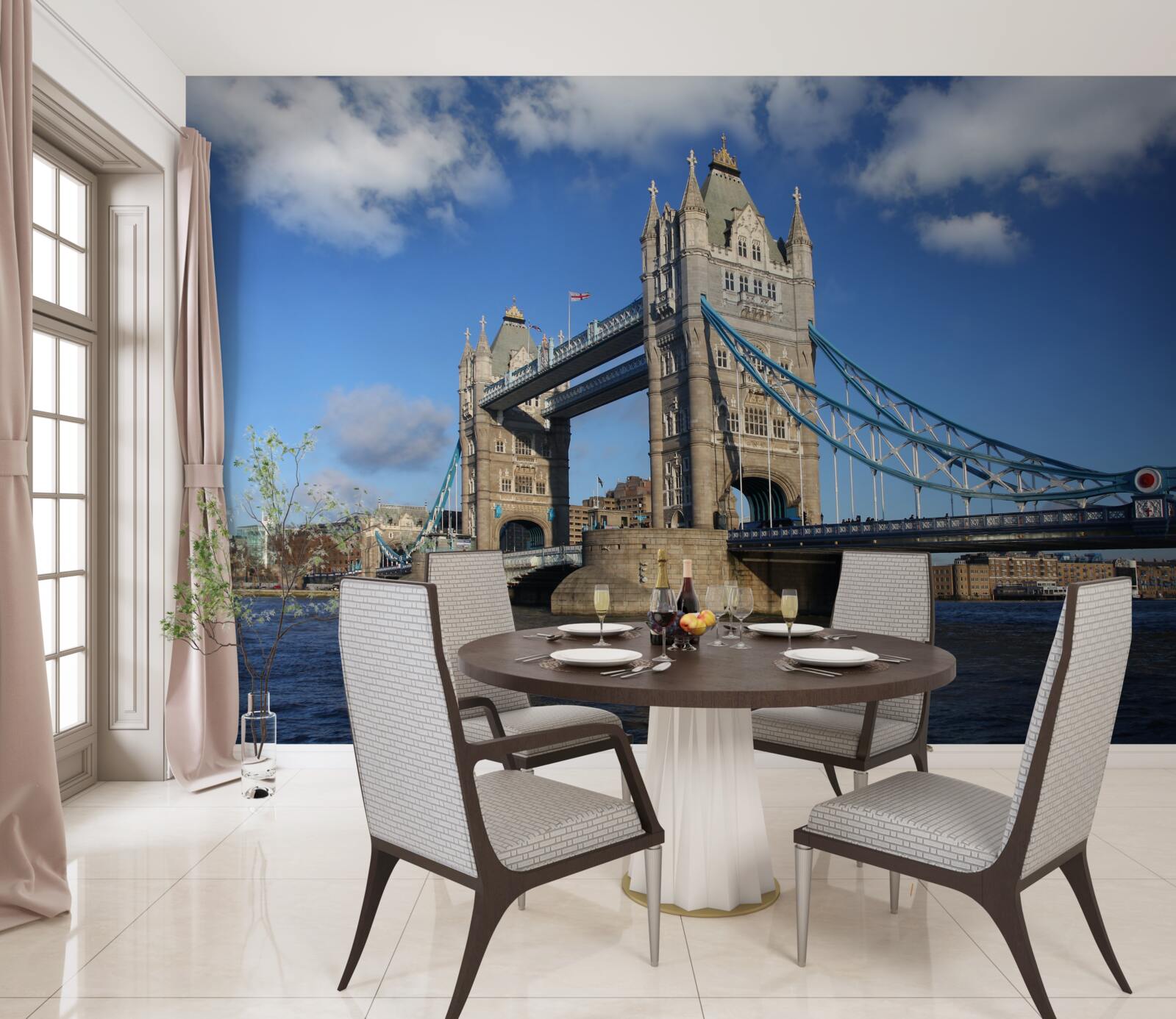 Fototapet pod turn care se întinde peste suprafața calmă a râului