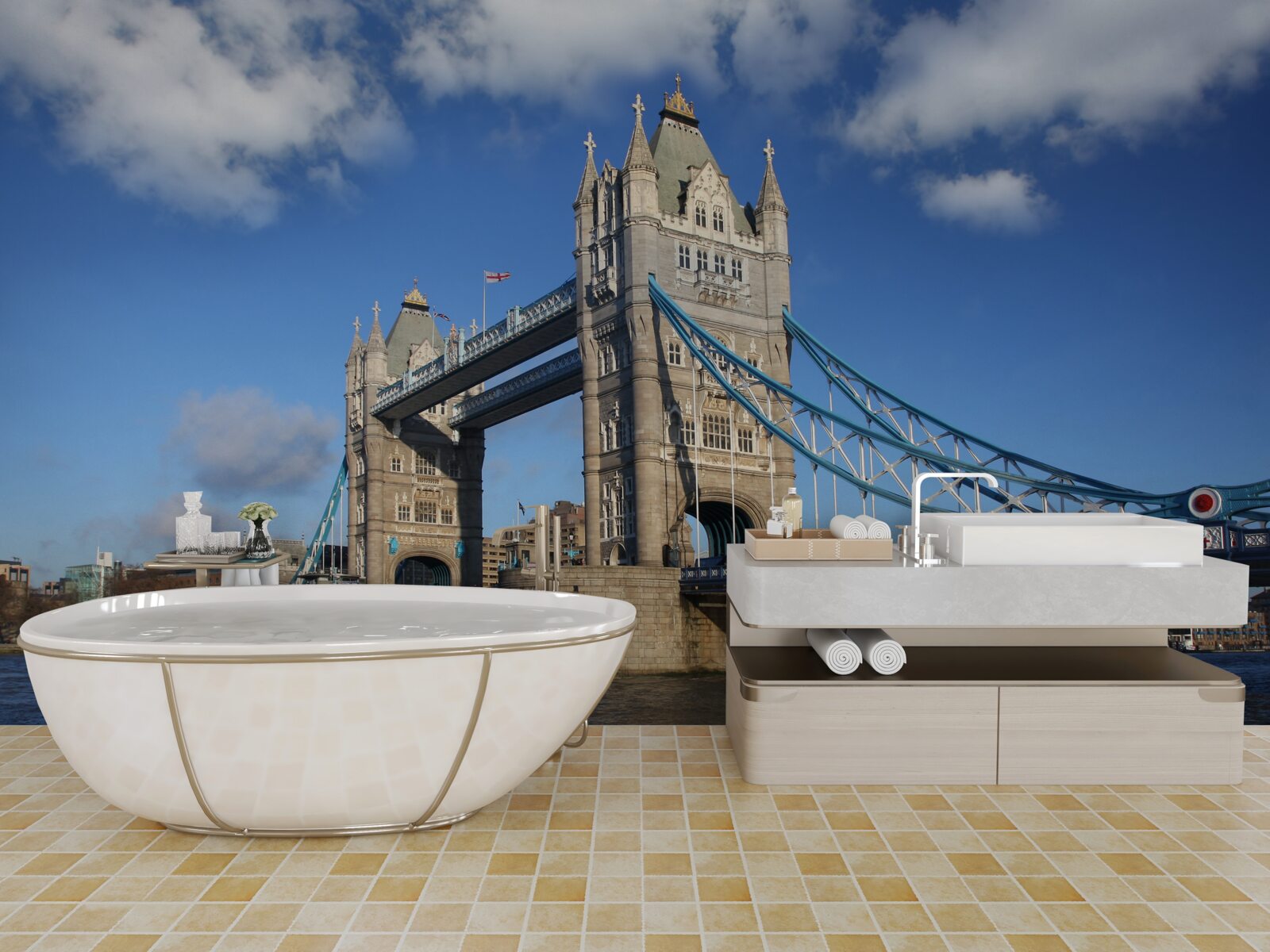 Fototapet pod turn care se întinde peste suprafața calmă a râului