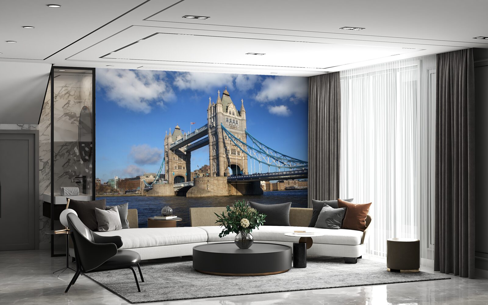 Fototapet pod turn care se întinde peste suprafața calmă a râului