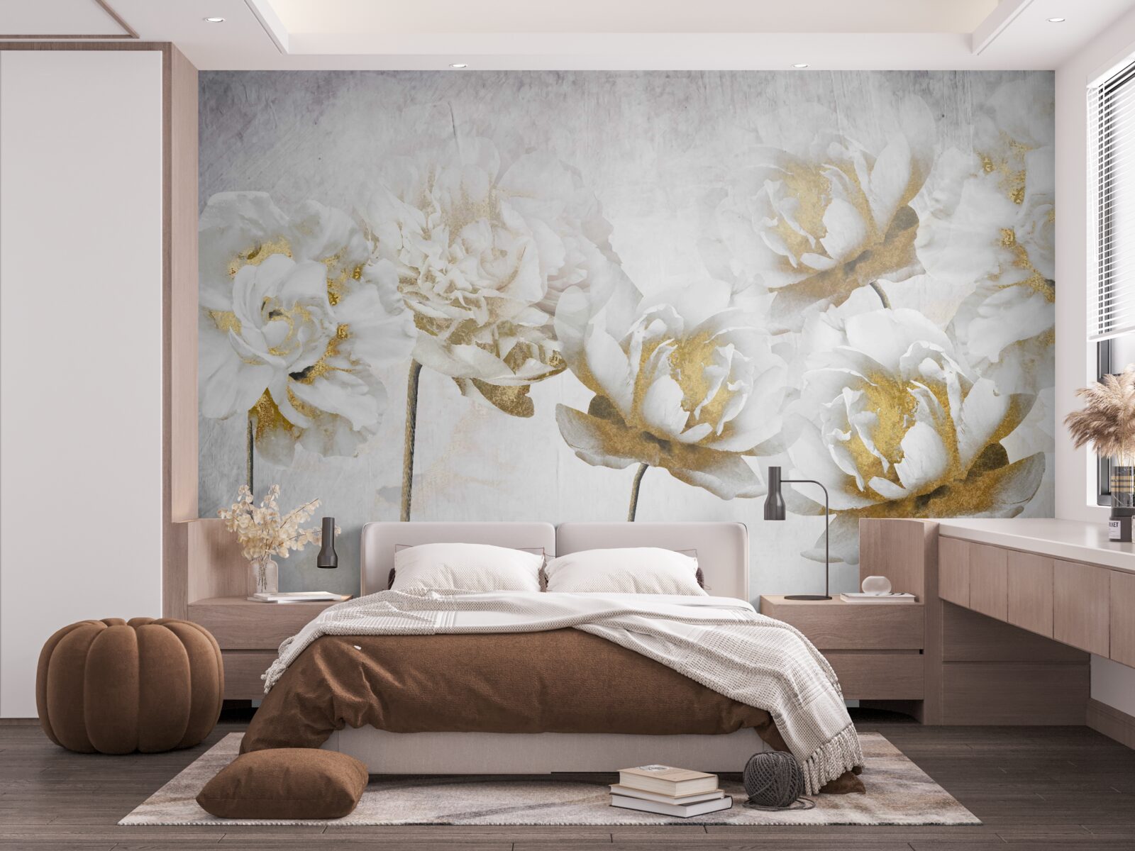 Fototapet Flori de bumbac drăguțe în alb