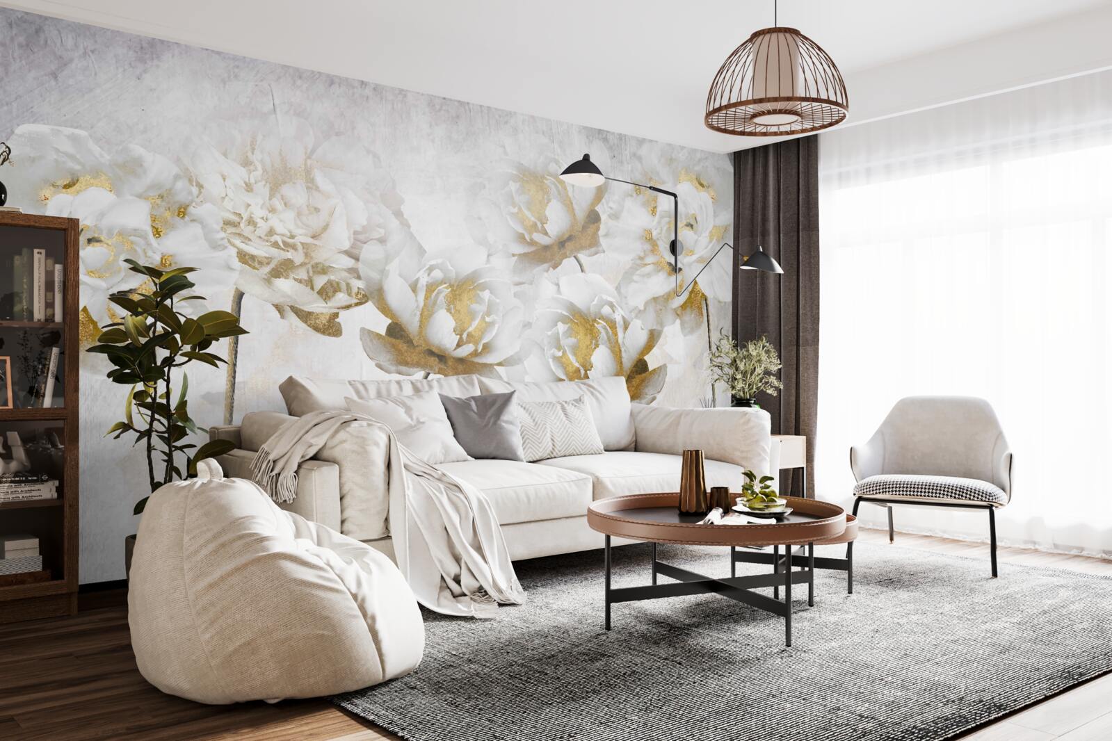 Fototapet Flori de bumbac drăguțe în alb