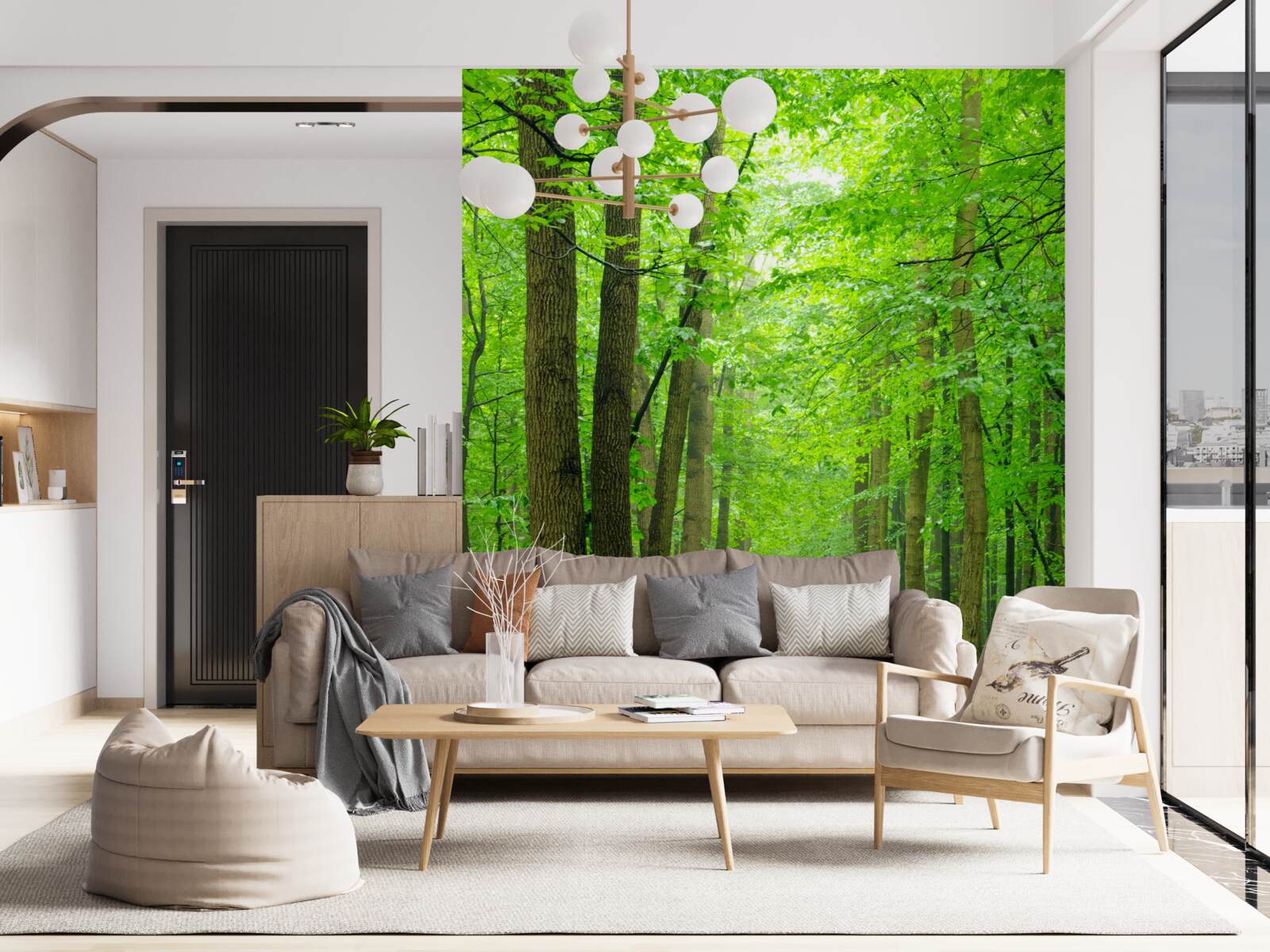 Fototapet o cale confortabilă printr-o pădure grațioasă de foioase