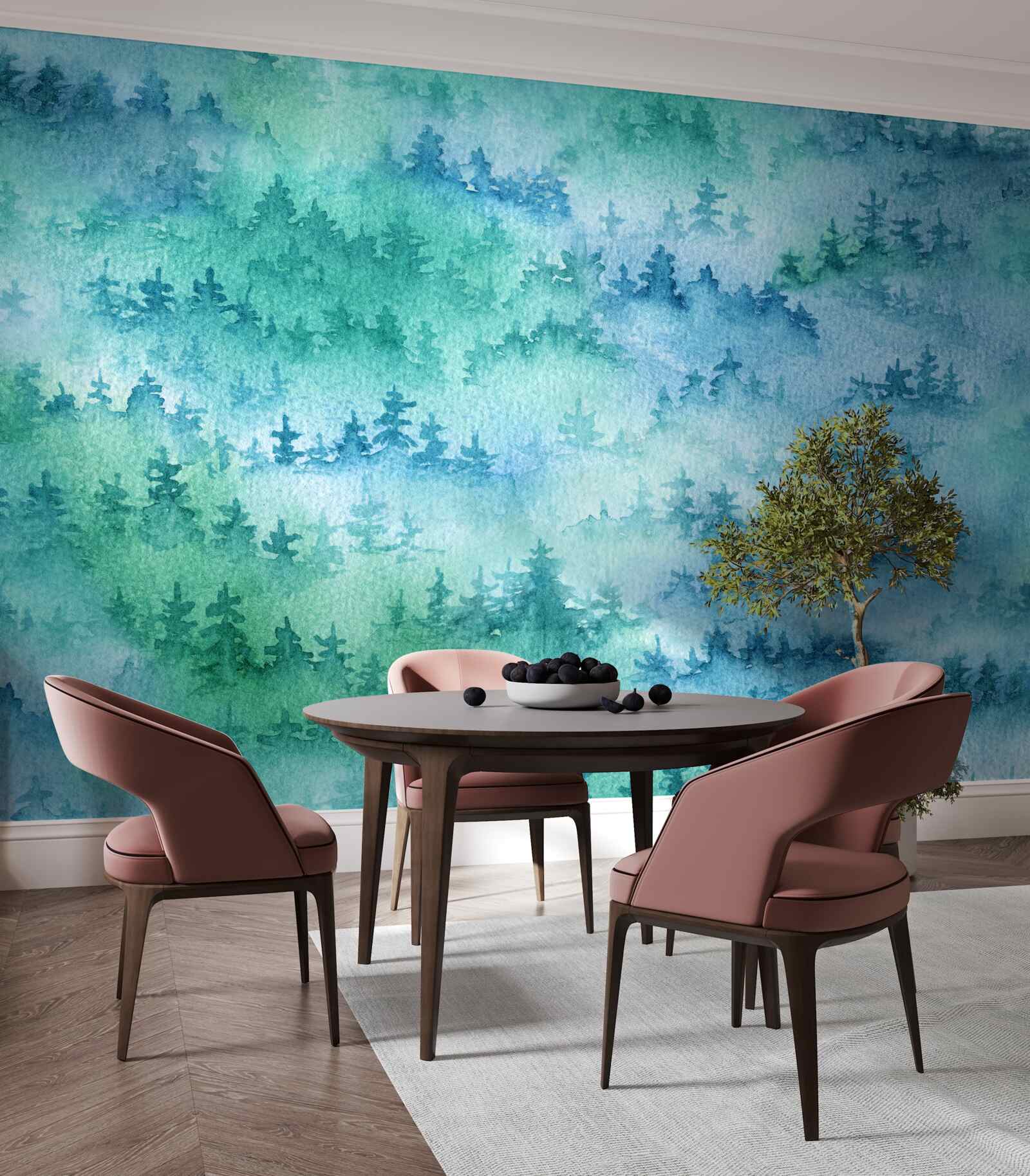 Fototapet pădurea de conifere este învăluită într-o ceață densă