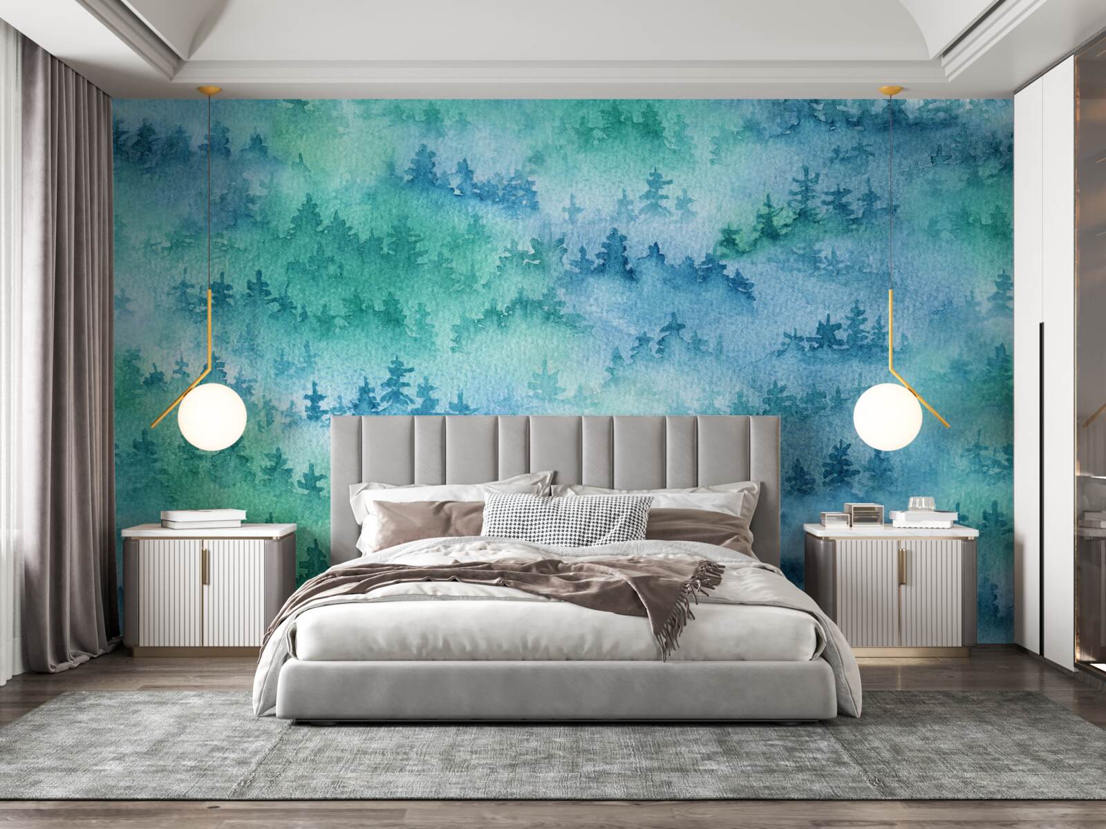 Fototapet pădurea de conifere este învăluită într-o ceață densă