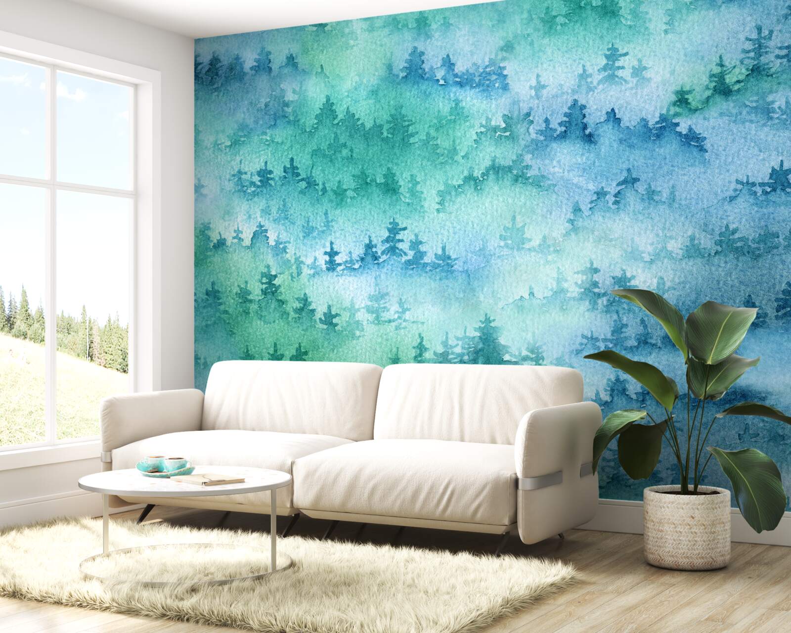 Fototapet pădurea de conifere este învăluită într-o ceață densă