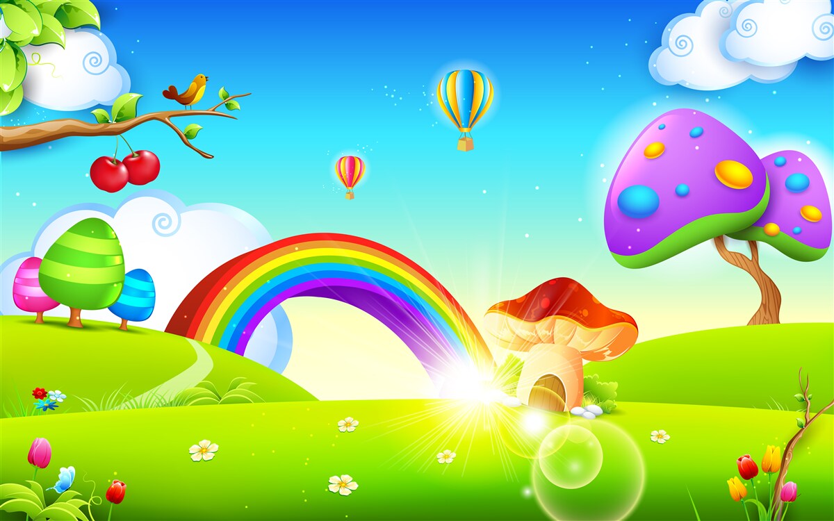 Fototapet gazon fantastic sub un curcubeu luminos