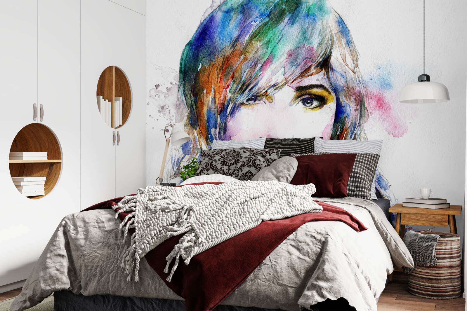 Fototapet imagine a unei fete realizată în acuarele luminoase