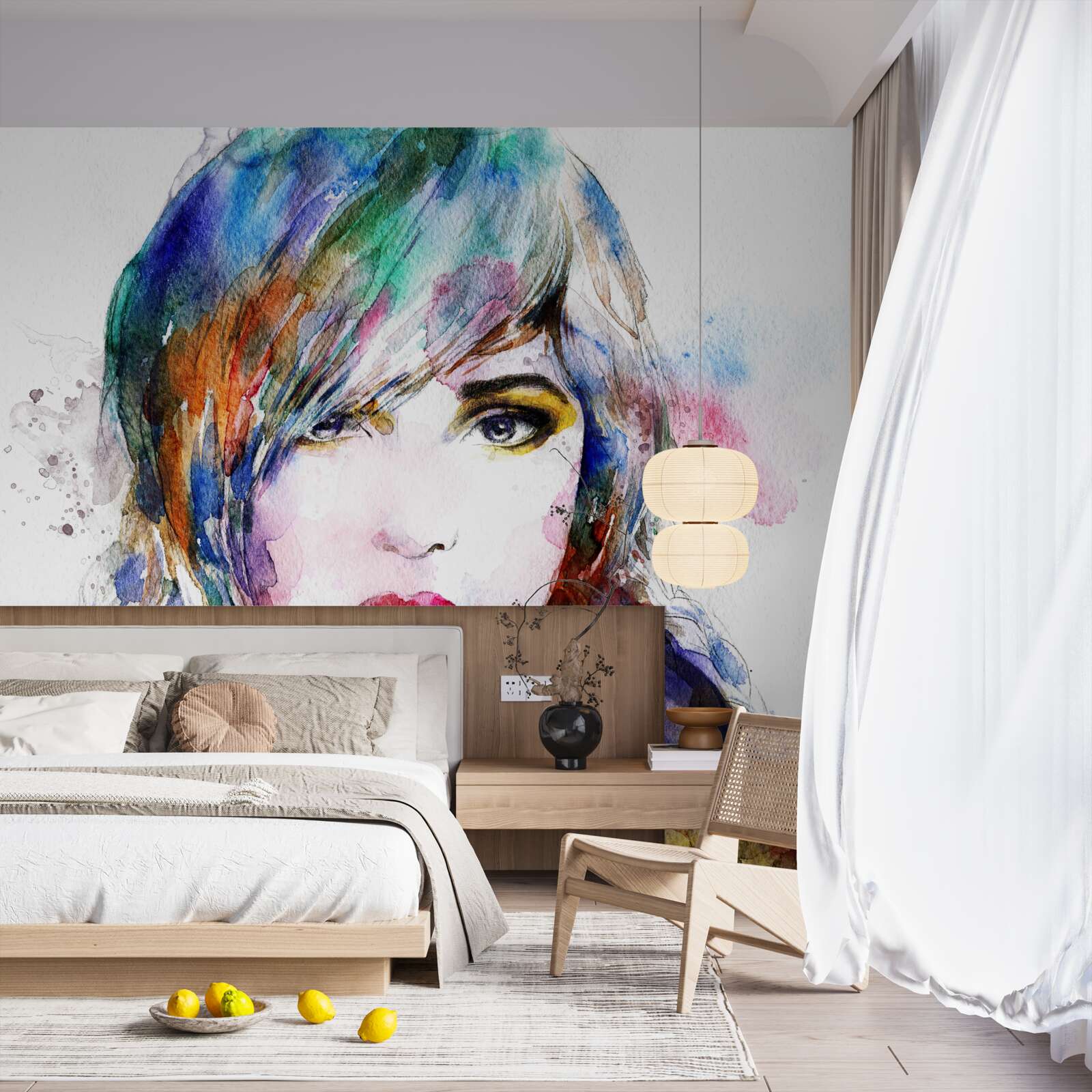 Fototapet imagine a unei fete realizată în acuarele luminoase