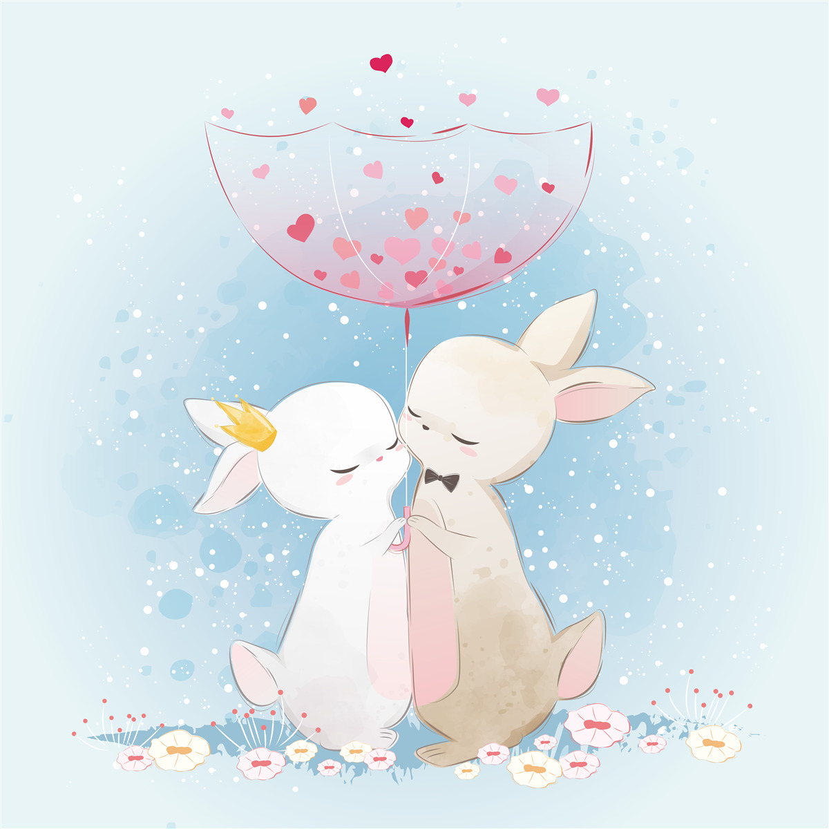 Fototapet iepurași îndrăgostiți sub o umbrelă