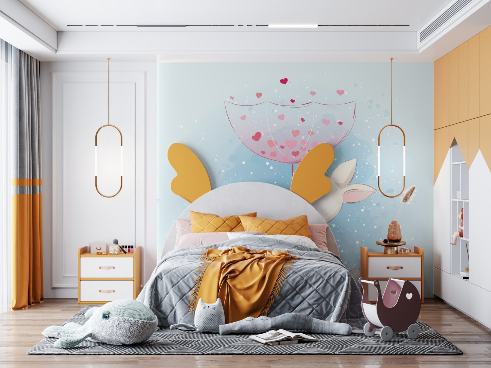 Fototapet iepurași îndrăgostiți sub o umbrelă