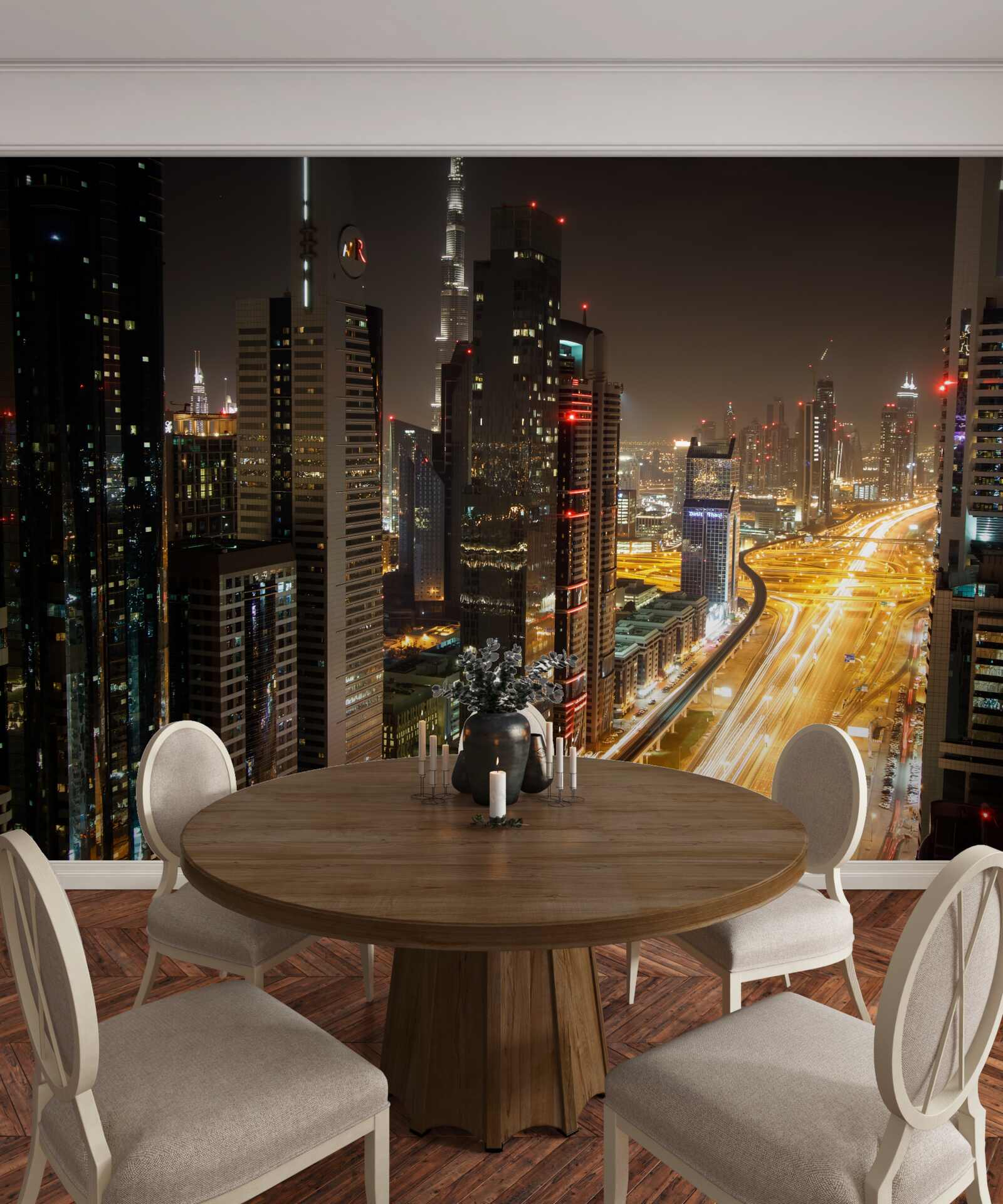 Fototapet bulevardul de noapte este înconjurat de clădiri rezidențiale cu mai multe etaje