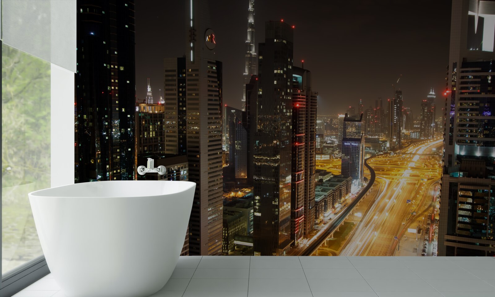 Fototapet bulevardul de noapte este înconjurat de clădiri rezidențiale cu mai multe etaje